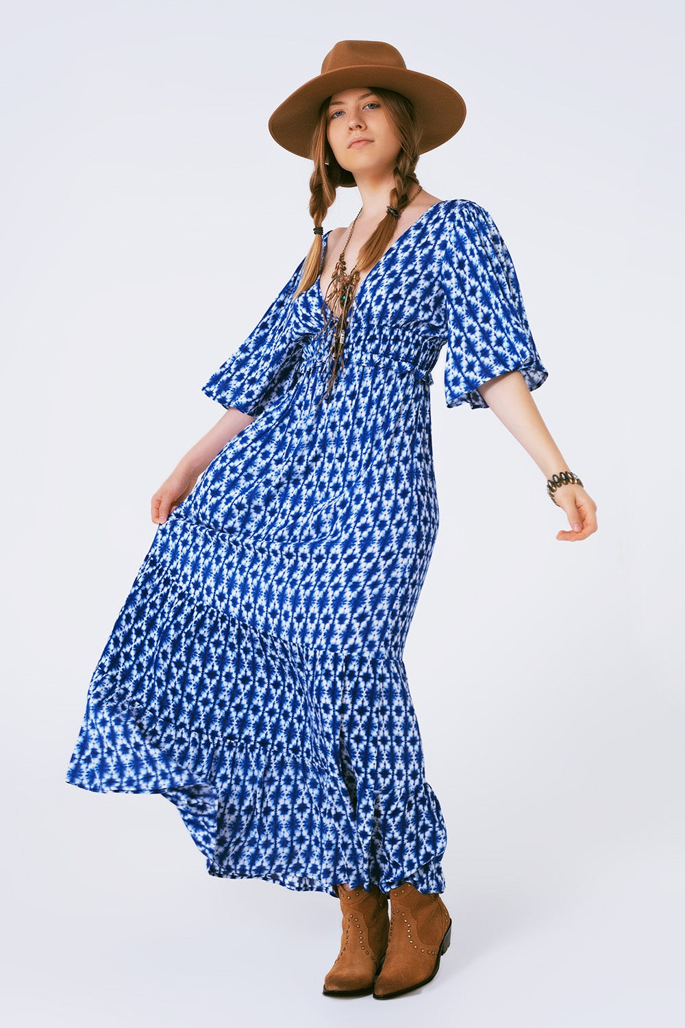 robe maxi imprimée boho croisée dans le dos