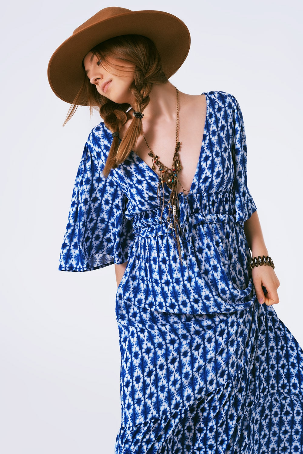 robe maxi imprimée boho croisée dans le dos