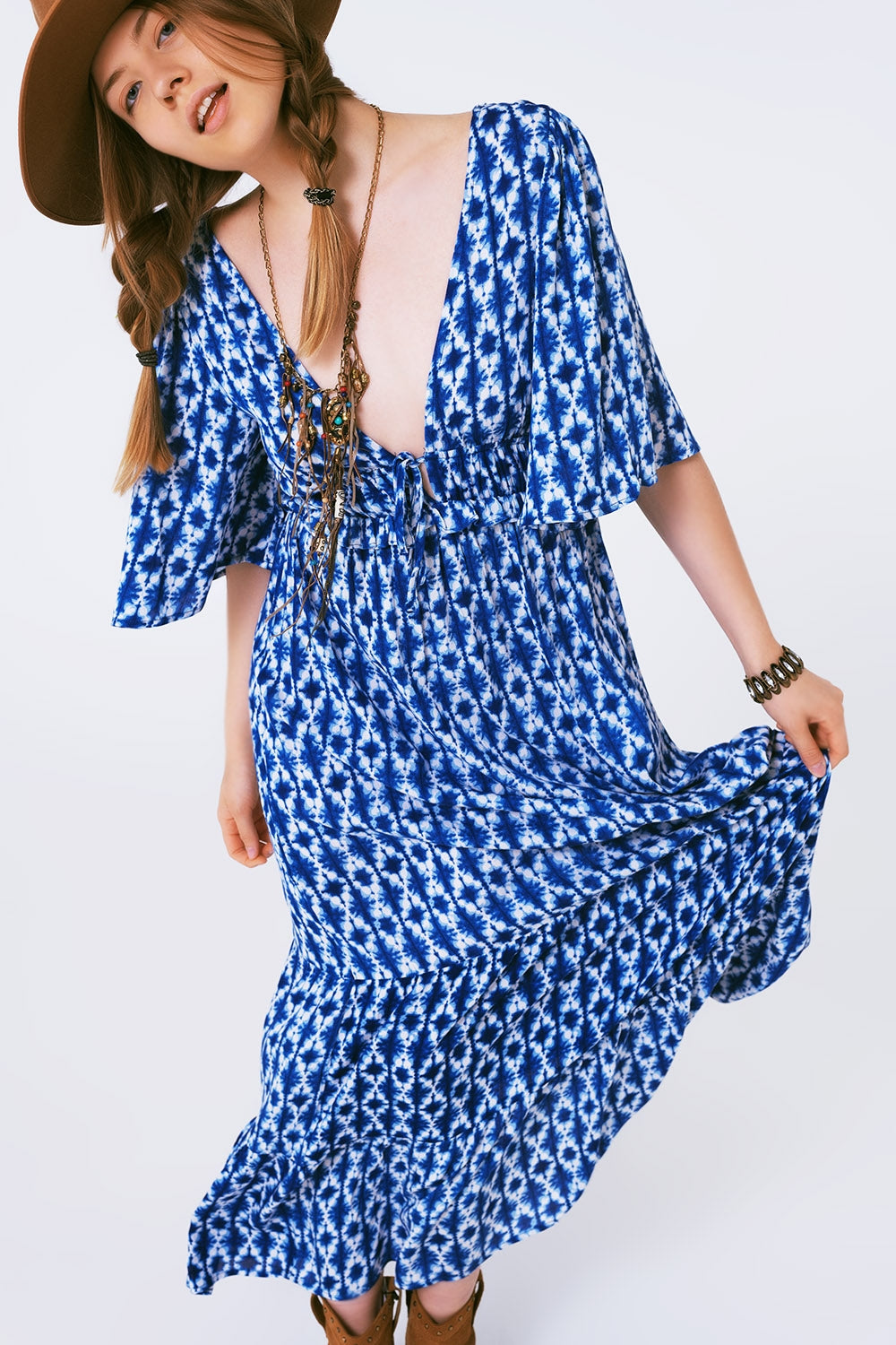 robe maxi imprimée boho croisée dans le dos