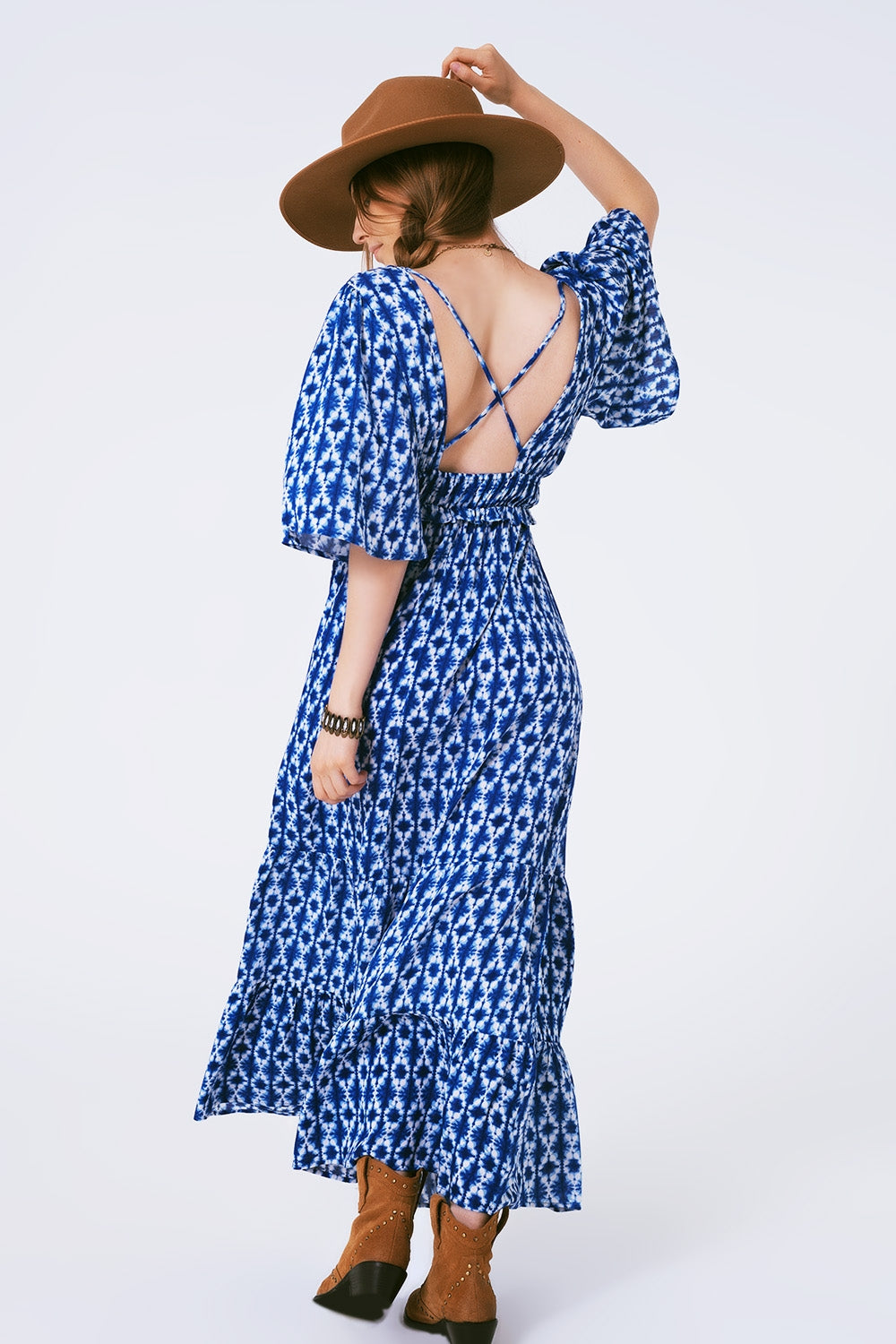 robe maxi imprimée boho croisée dans le dos