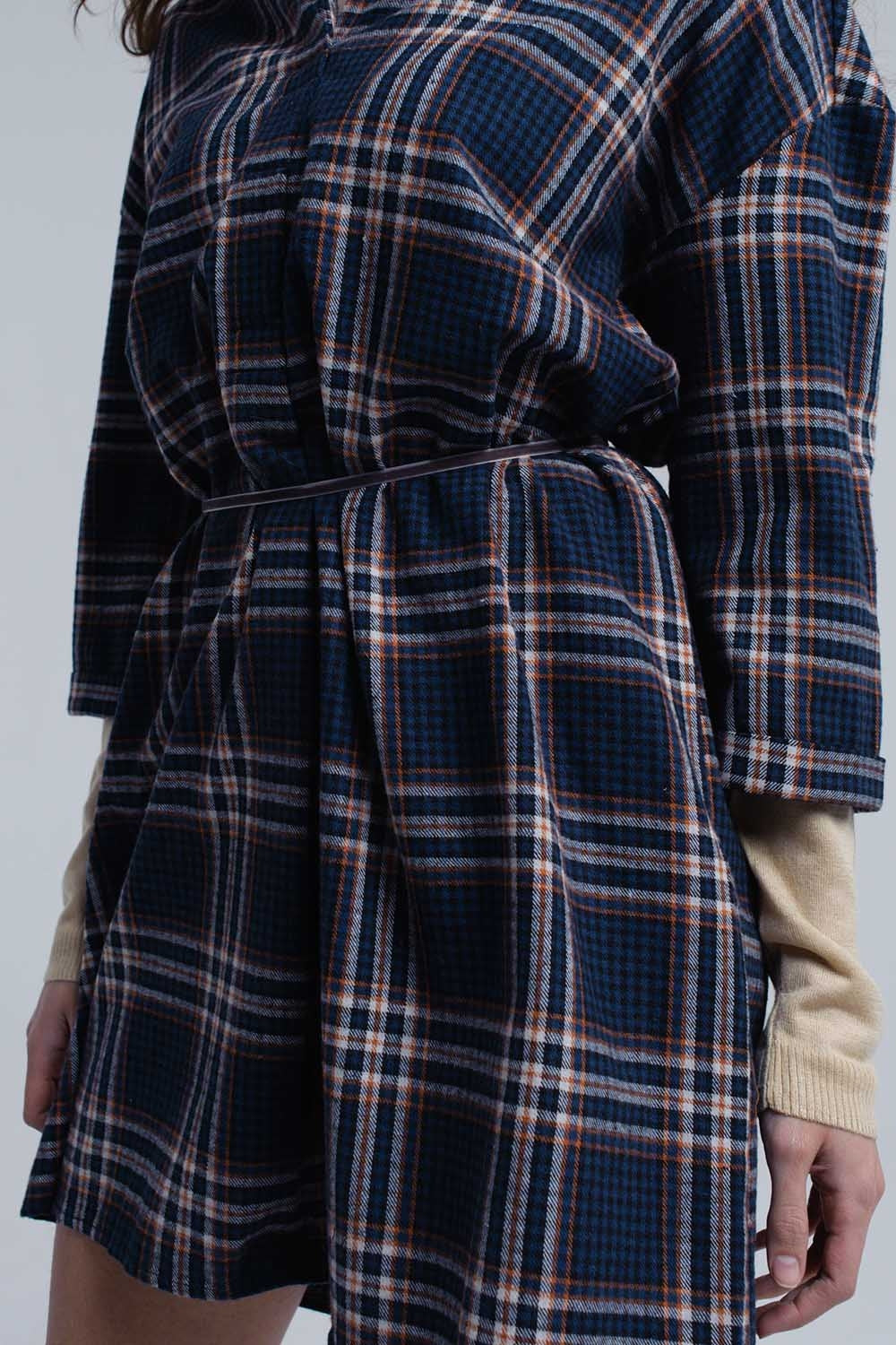 Robe midi à carreaux navy