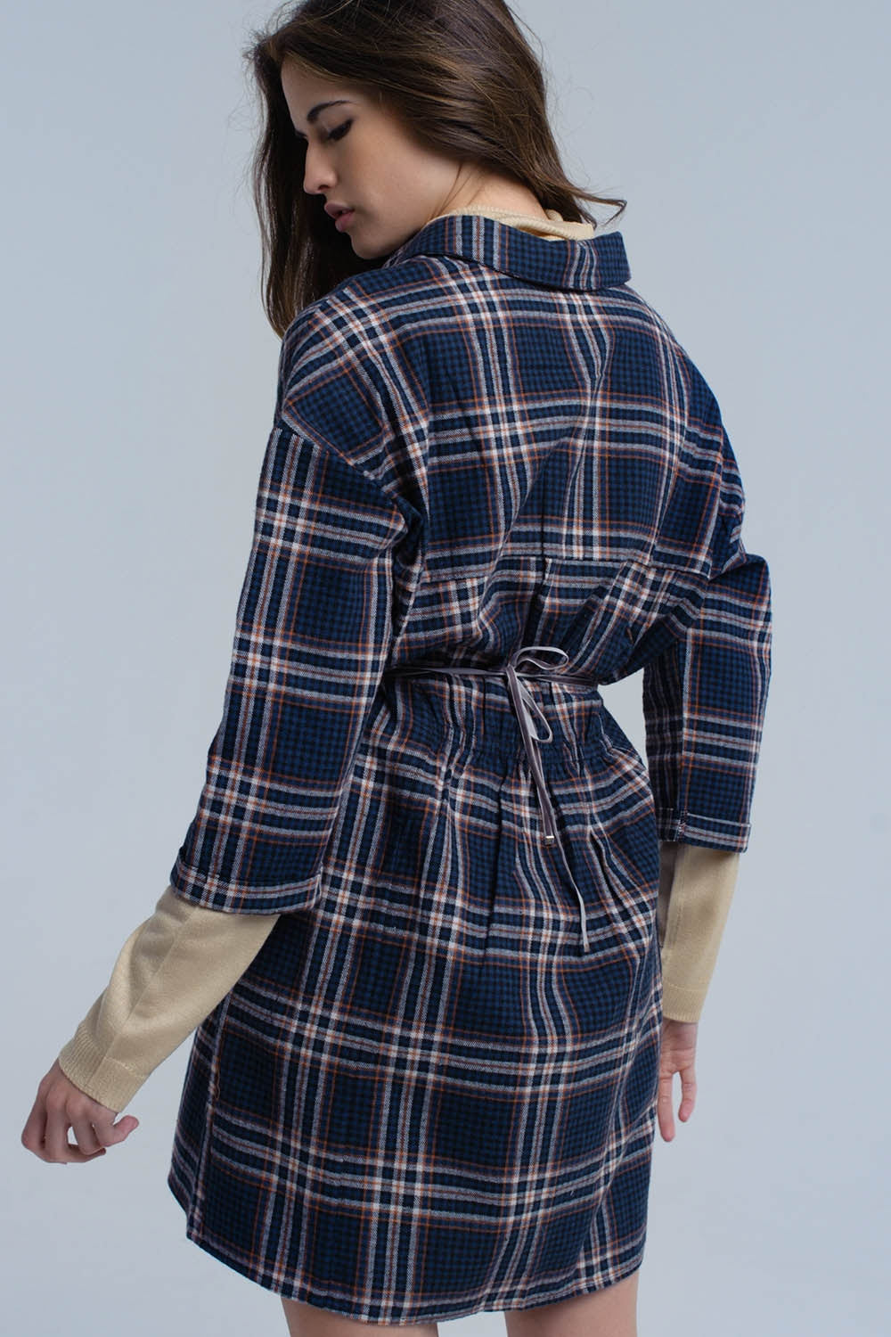 Robe midi à carreaux navy