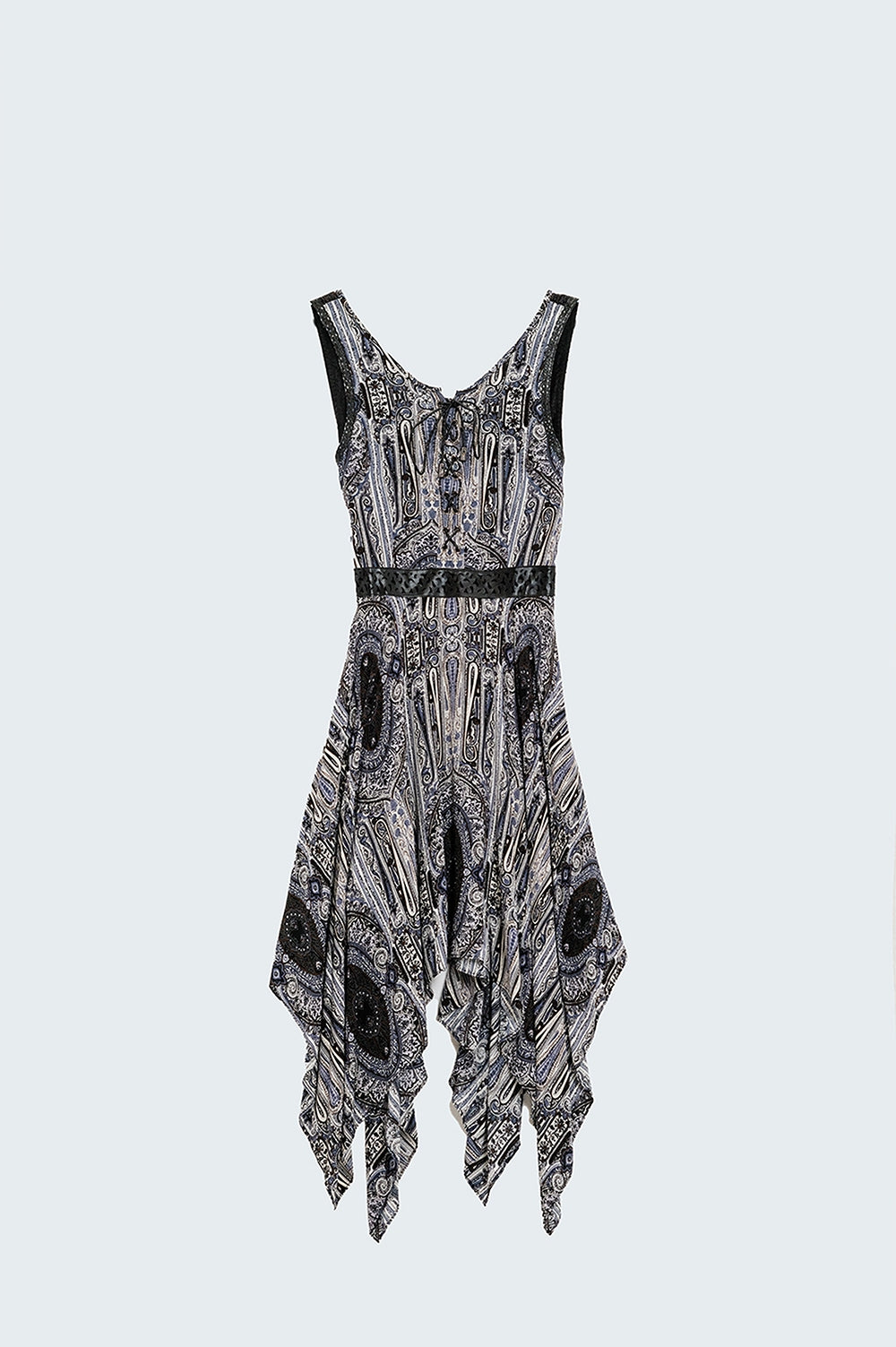 Q2 Robe midi à imprimé gris avec côtés plongeants