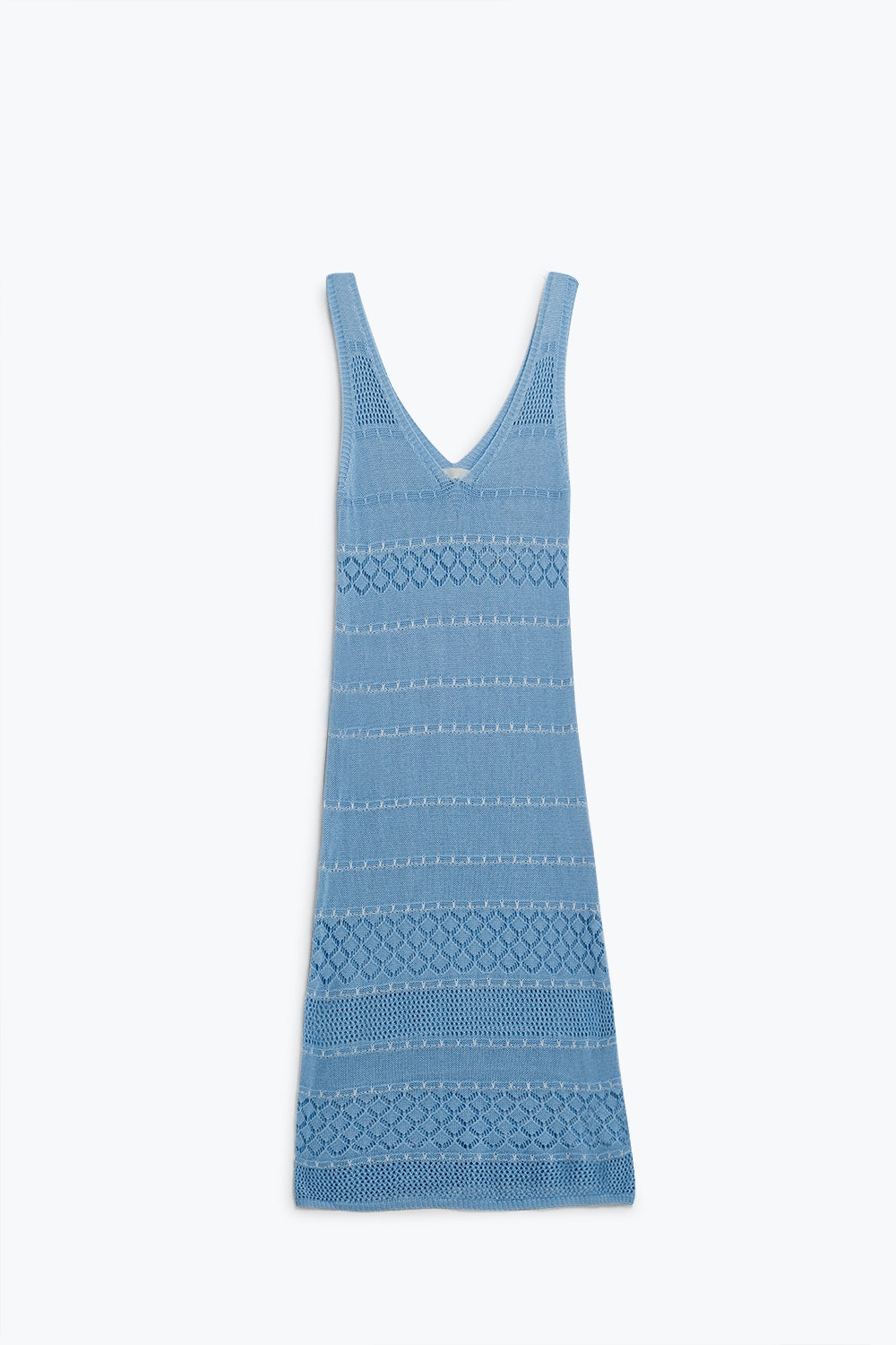 Robe midi bleu cielsans manches à encolure en V et motif en crochet