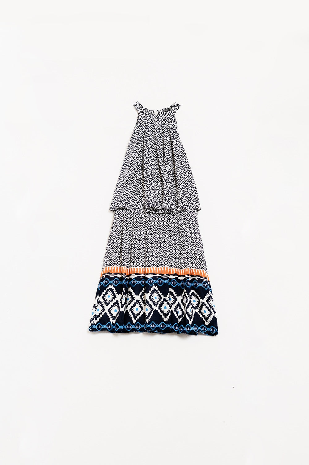 Q2 Robe midi dos nu superposée en noir et blanc