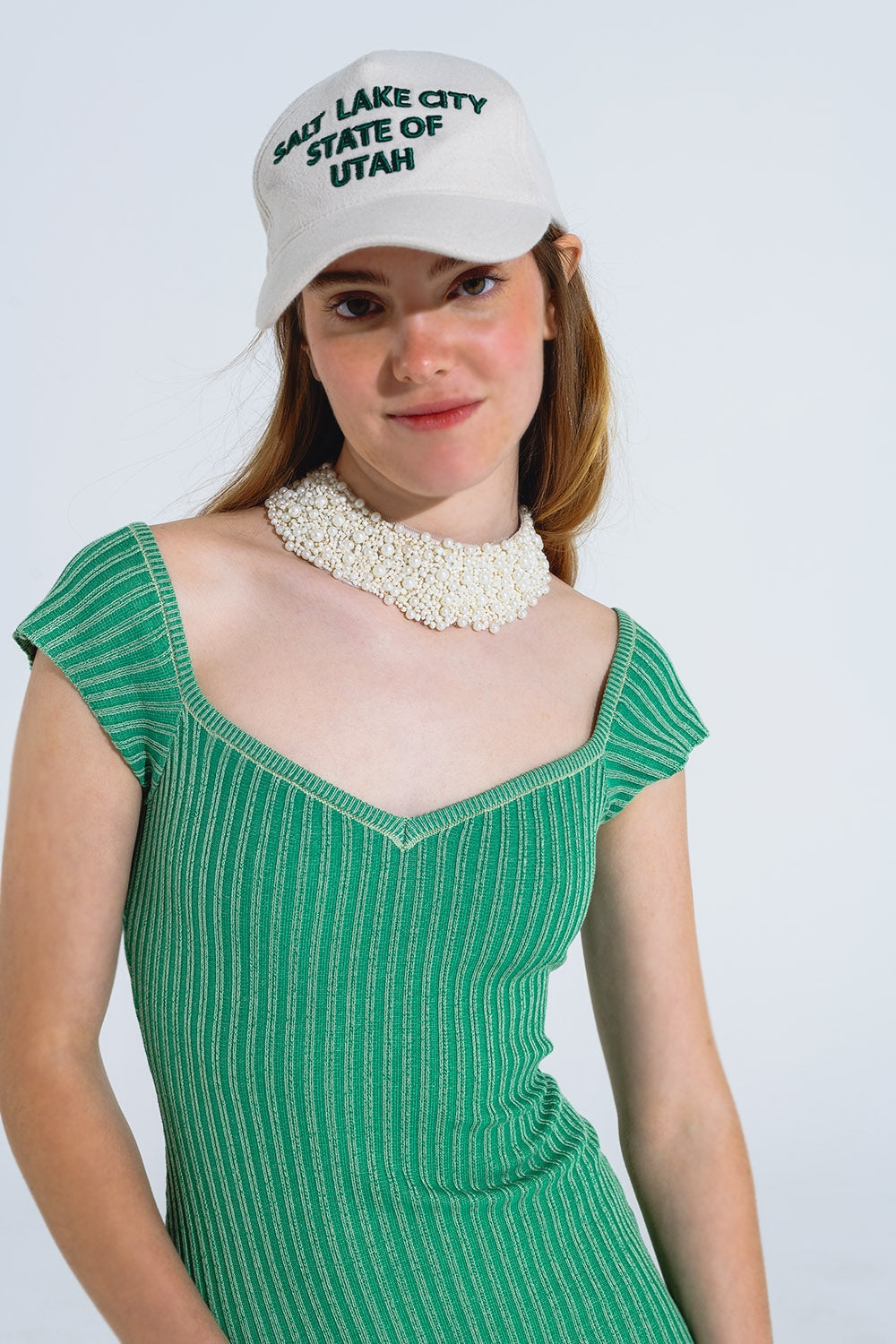 Robe midi en côtes épaisses à manches courtes
