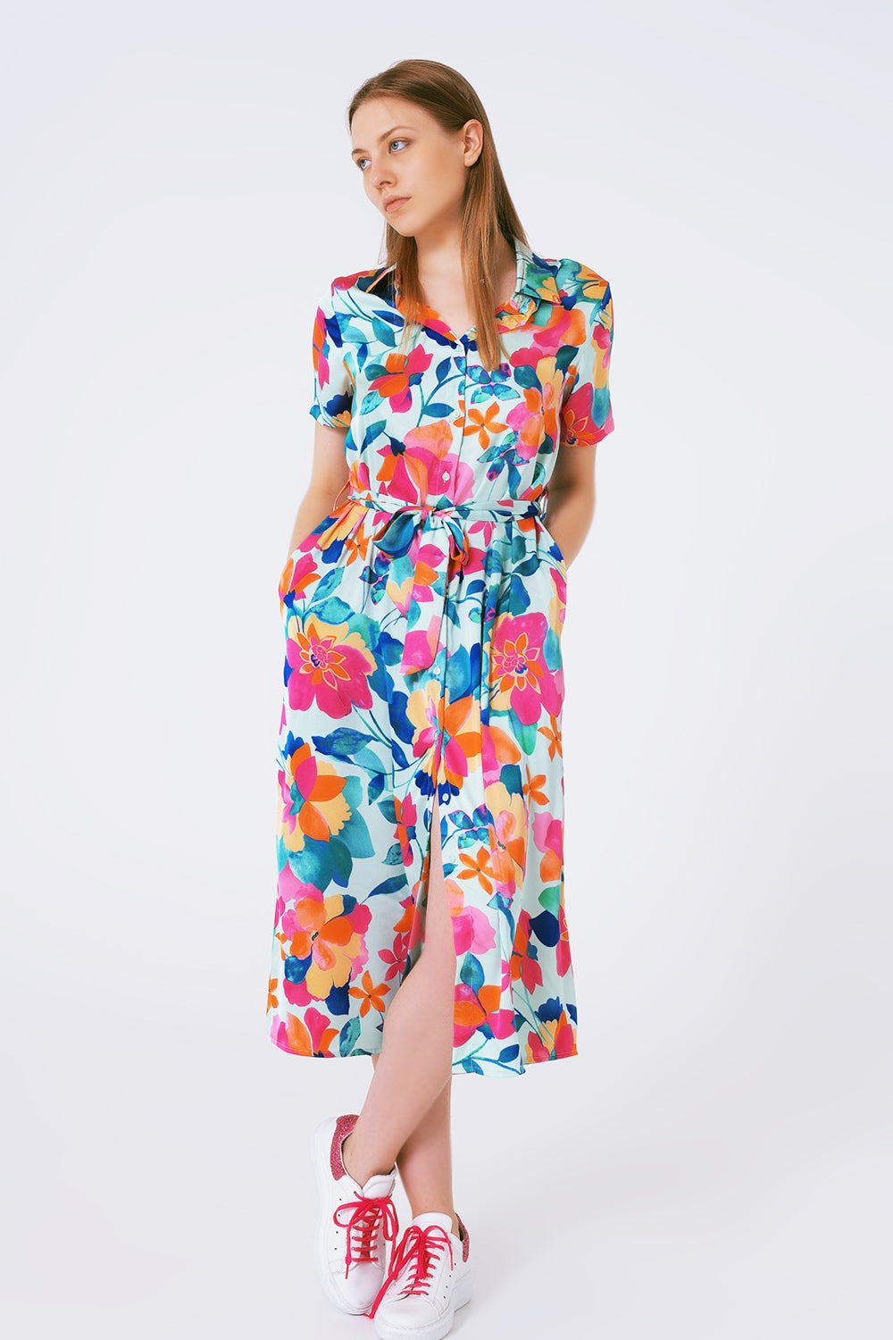 robe midi en satin doux avec imprimé fleuri