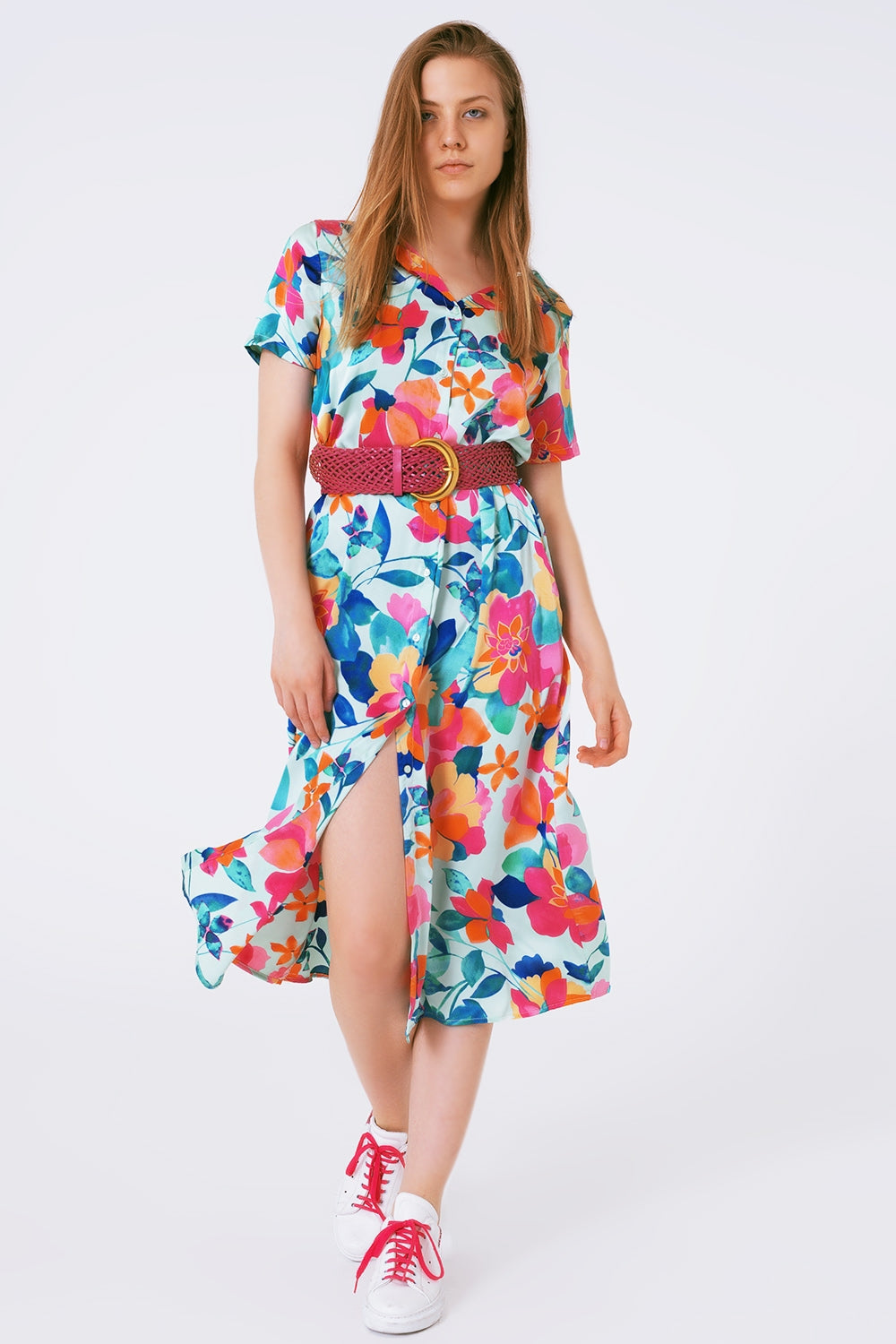 robe midi en satin doux avec imprimé fleuri