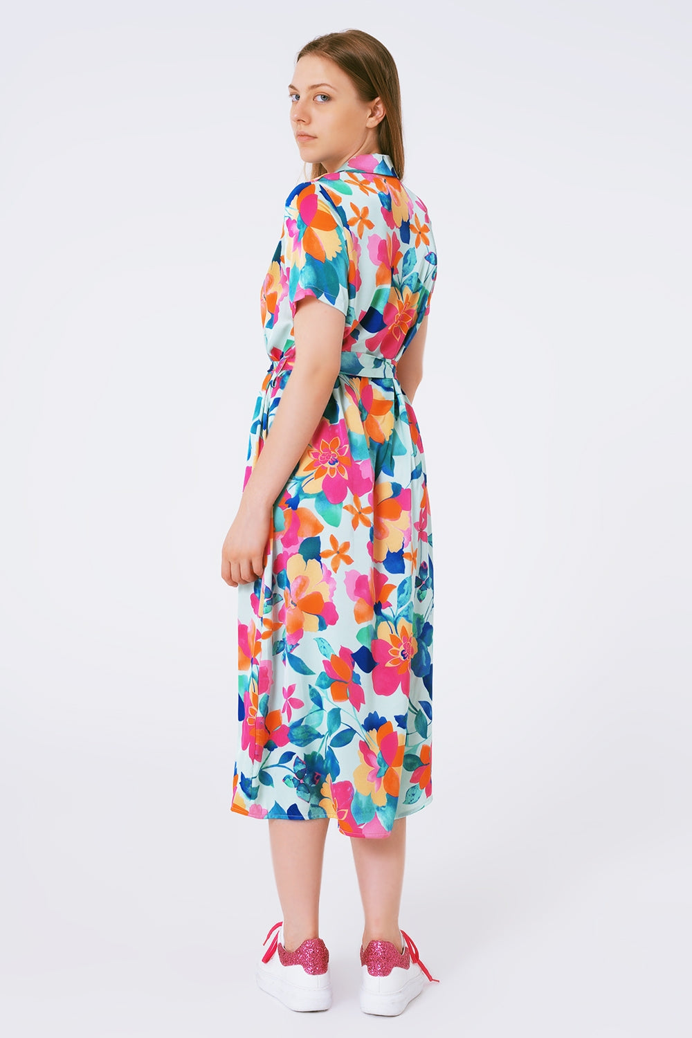 robe midi en satin doux avec imprimé fleuri