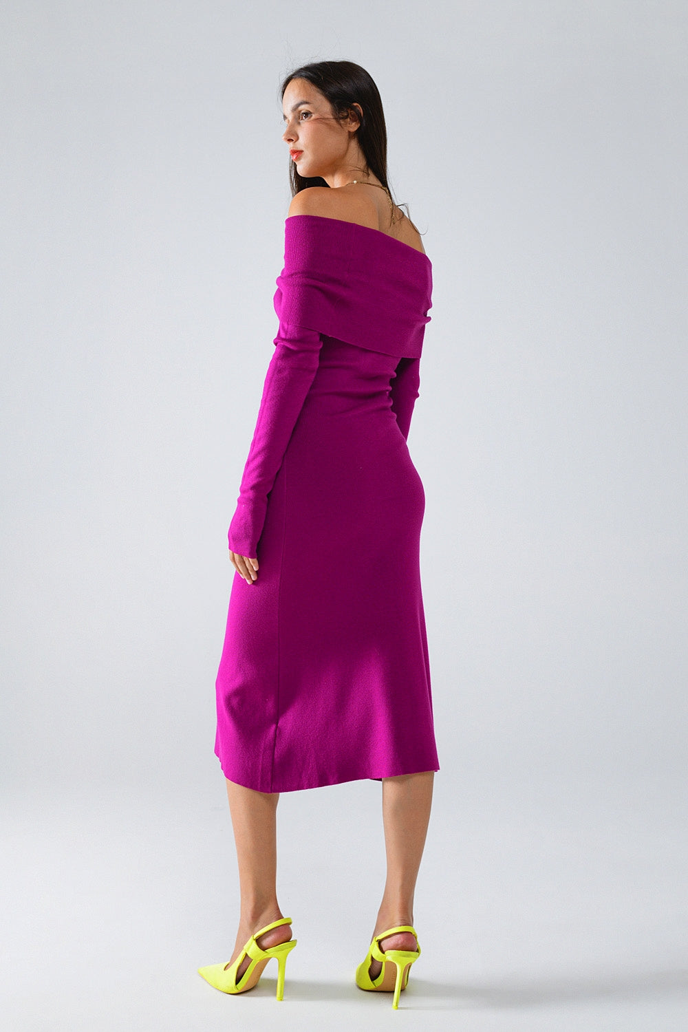 Robe midi en tricot à volants Badot Magenta