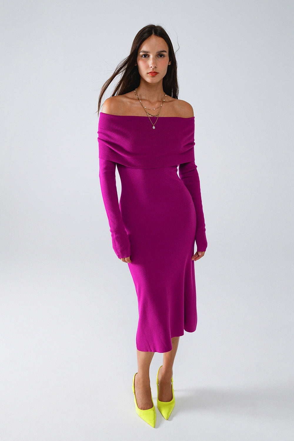 Robe midi en tricot à volants Badot Magenta