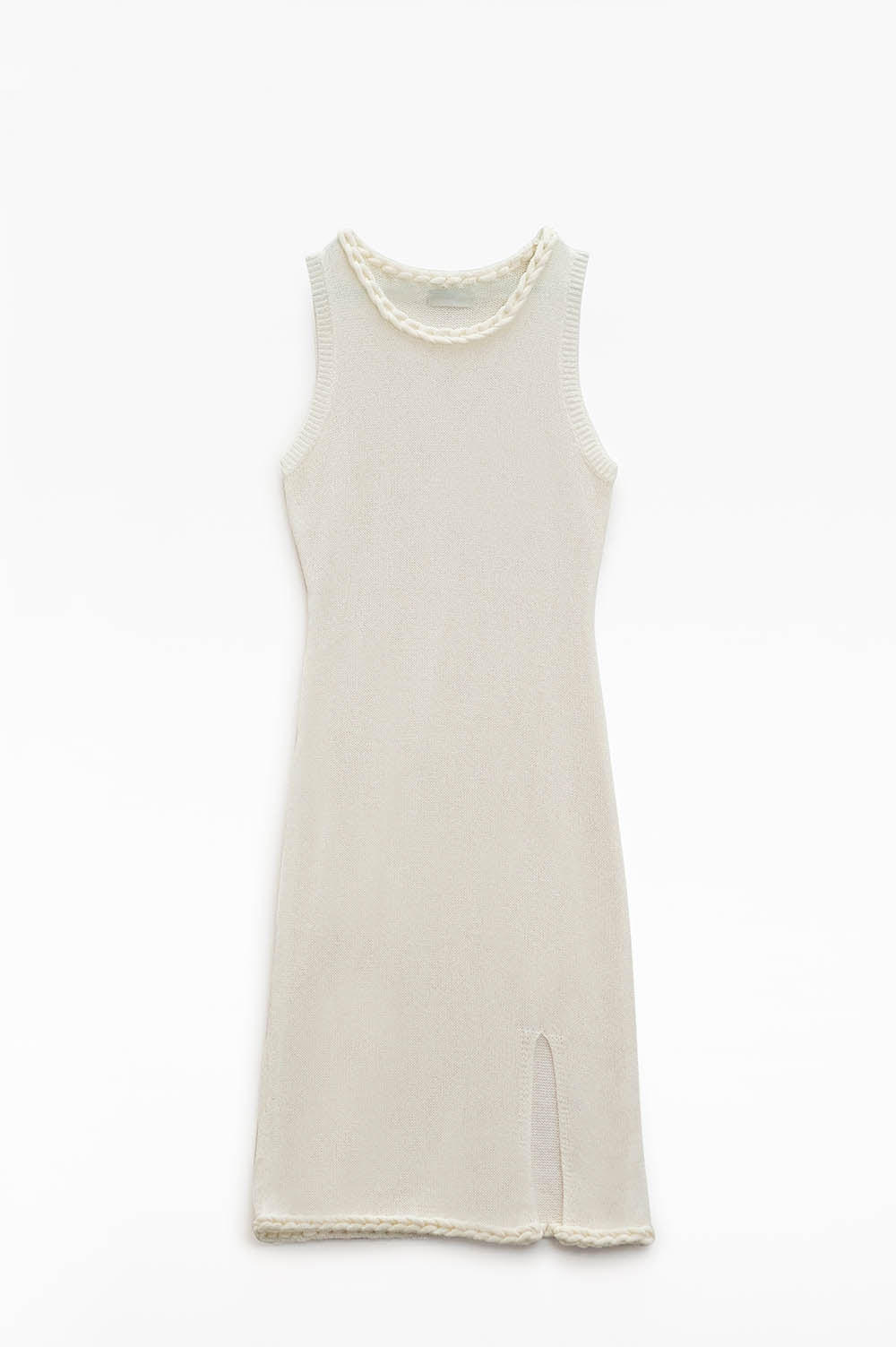 Robe midi en tricot avec détails tressés en crème
