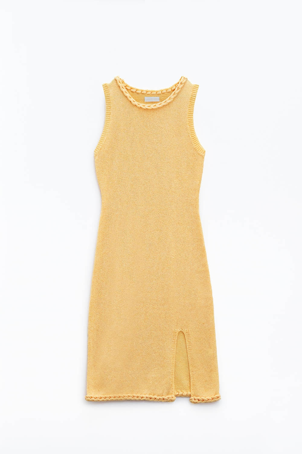 Robe midi en tricot avec détails tressés en jaune