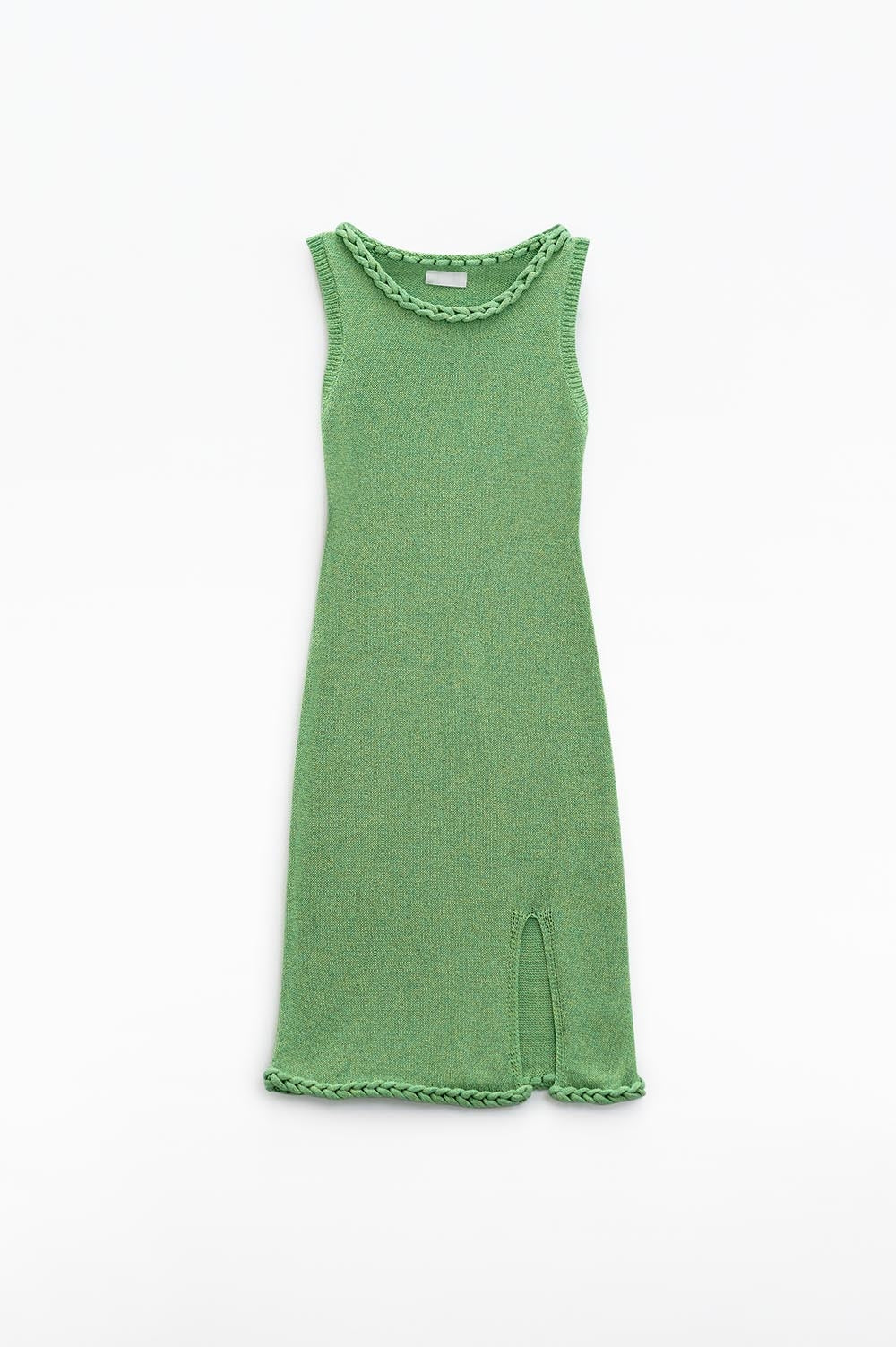 Robe midi en tricot avec détails tressés en vert