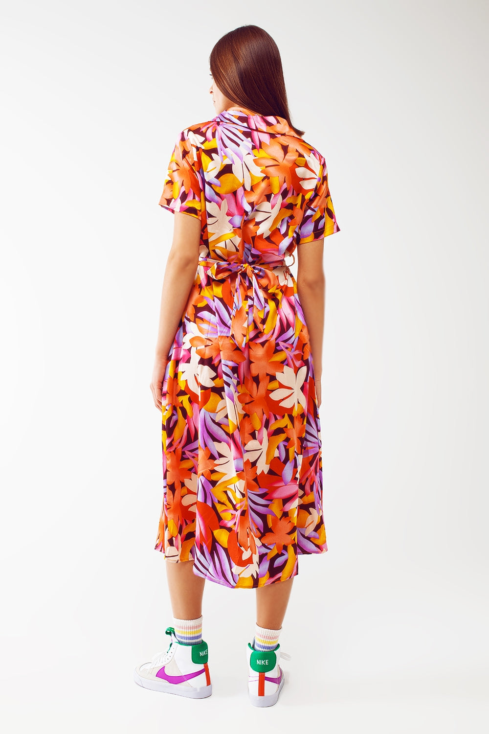 Robe midi imprimée à fleurs multicolore