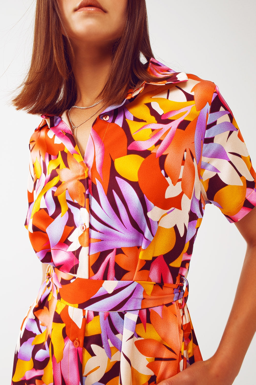 Robe midi imprimée à fleurs multicolore