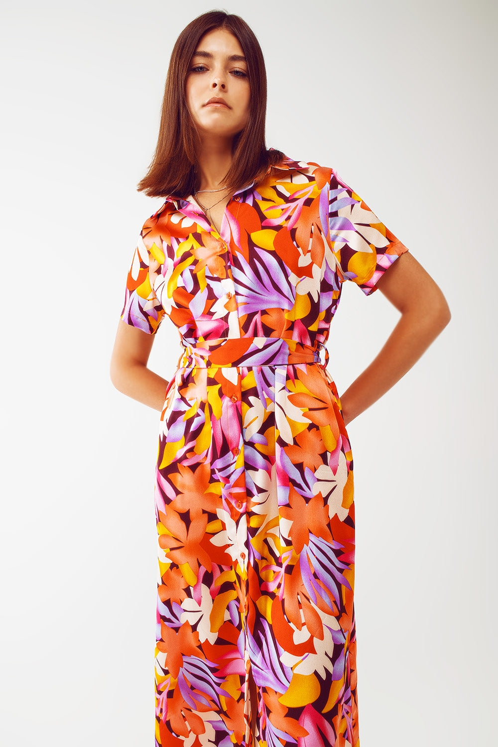Robe midi imprimée à fleurs multicolore