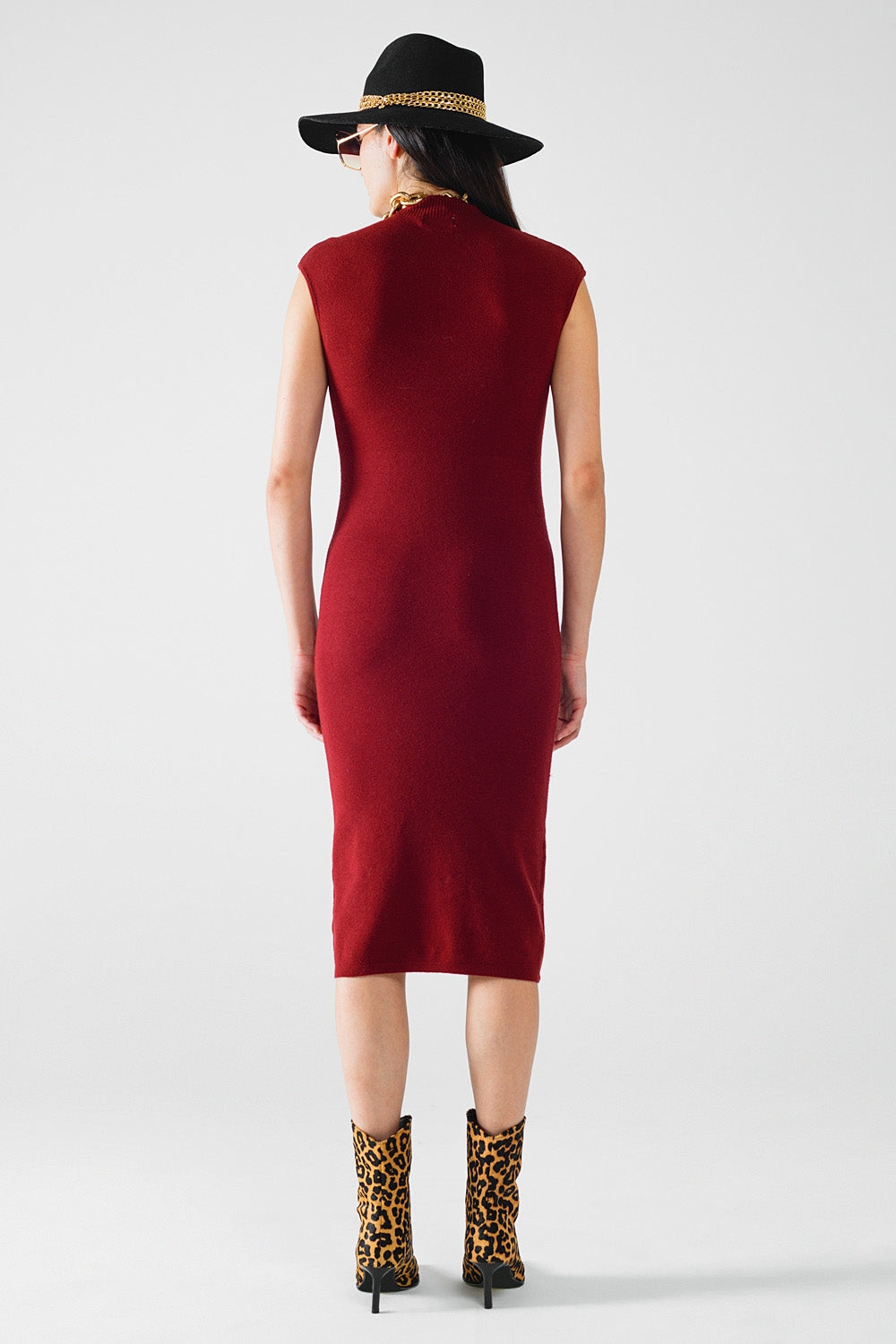 robe midi moulante sans manches bordeaux