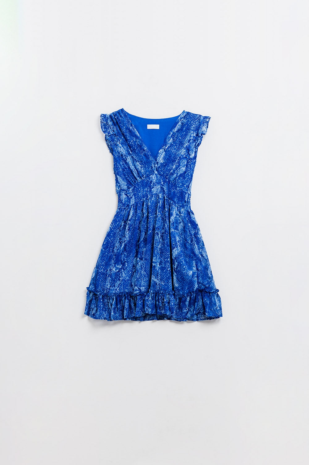Robe patineuse à taille cintrée en imprimé bleu serpent avec fil de Lurex doré