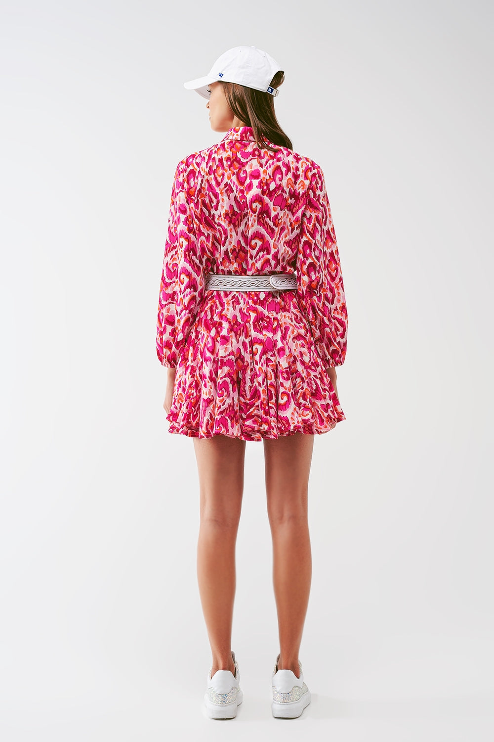 Robe plissée mini imprimé fleuri en rose