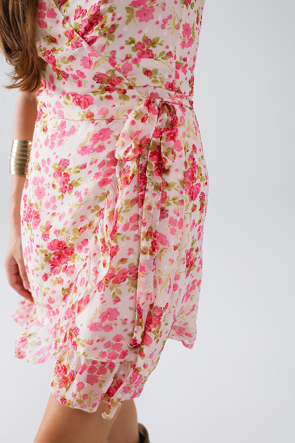 Robe portefeuille courte Plumetti à imprimé floral rose