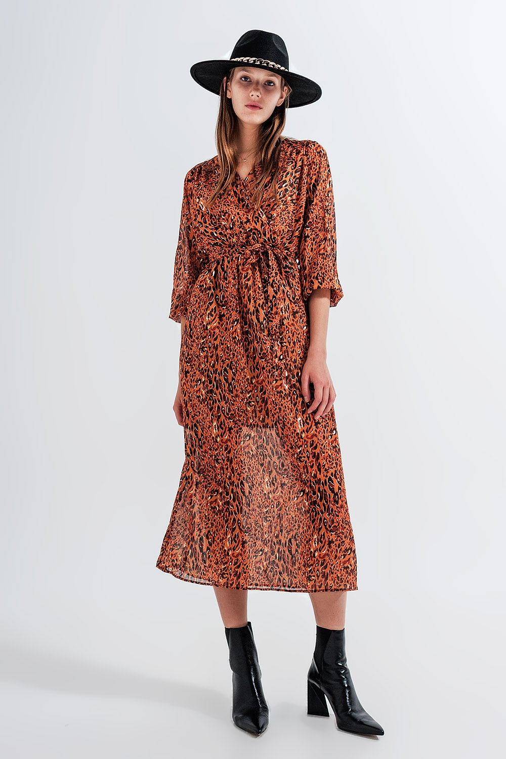 Q2 Robe portefeuille longue à imprimé animal