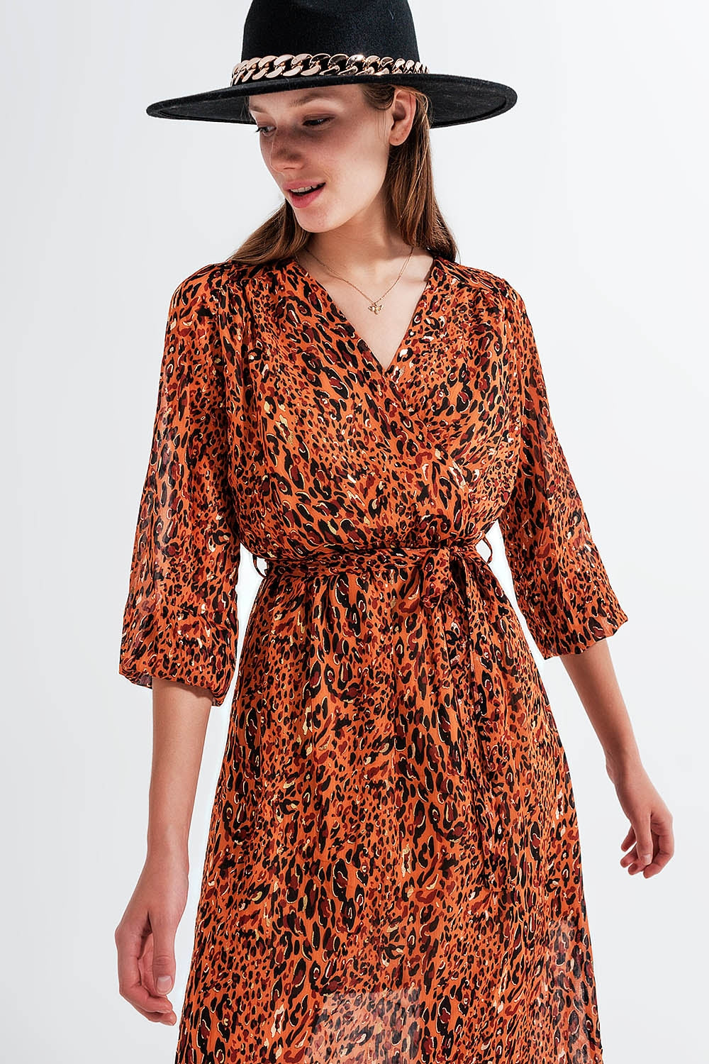 Robe portefeuille longue à imprimé animal
