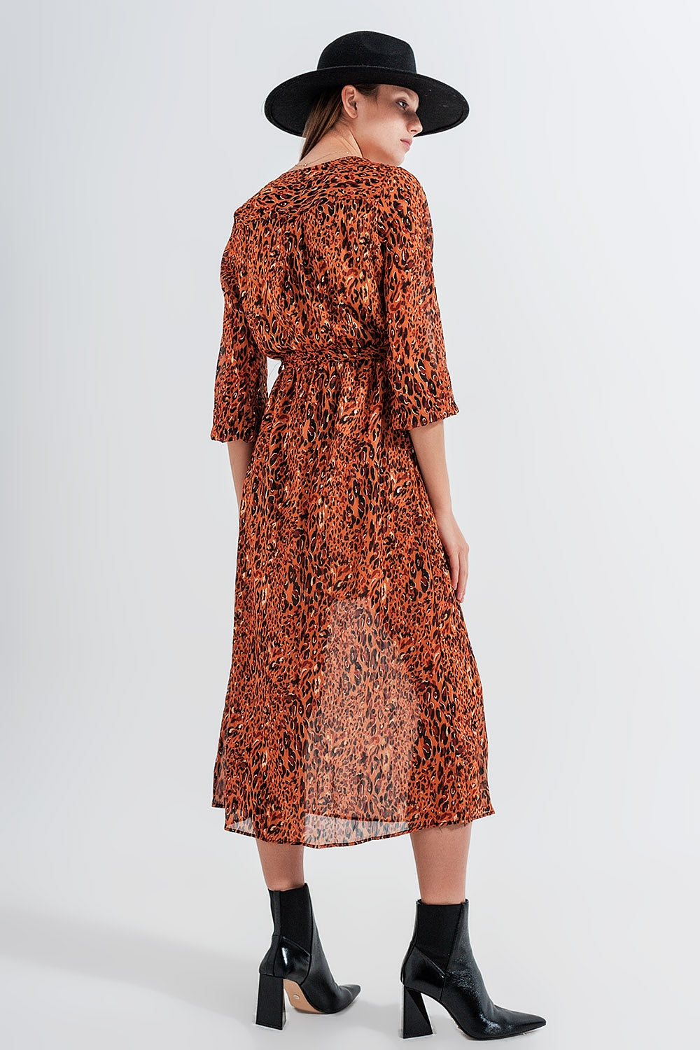 Robe portefeuille longue à imprimé animal