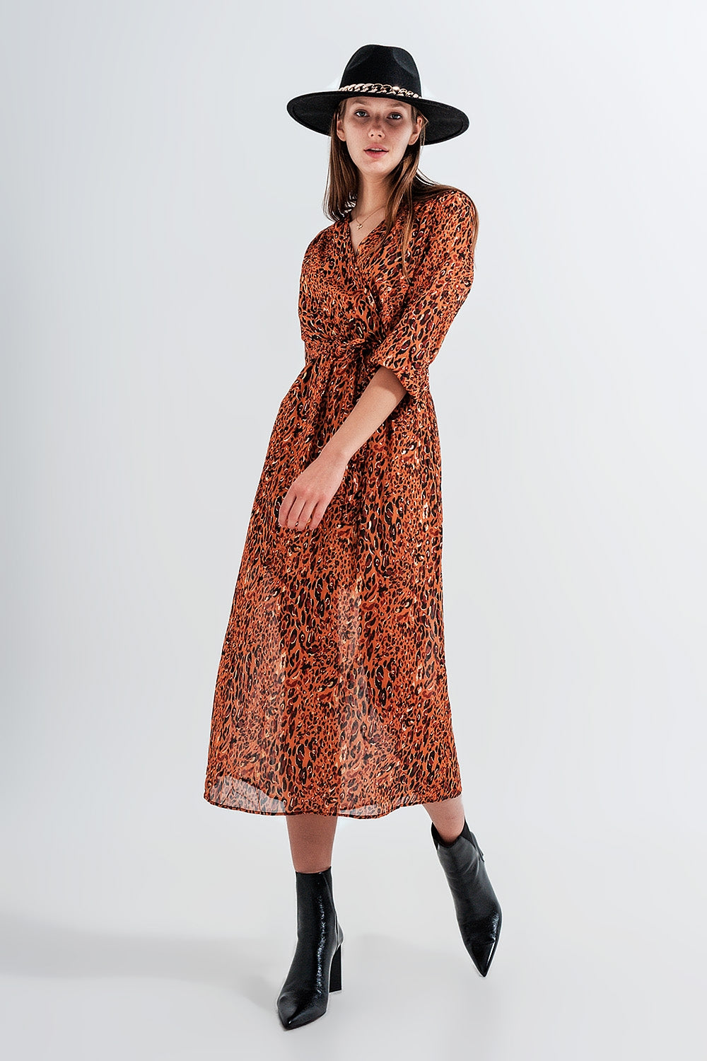Robe portefeuille longue à imprimé animal