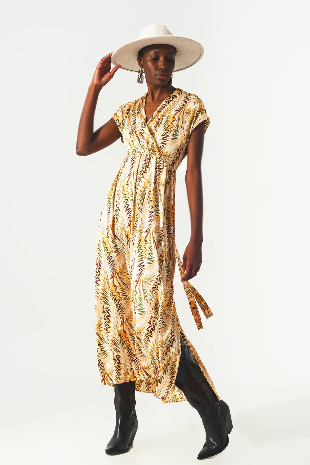 Robe portefeuille longue à imprimé rétro