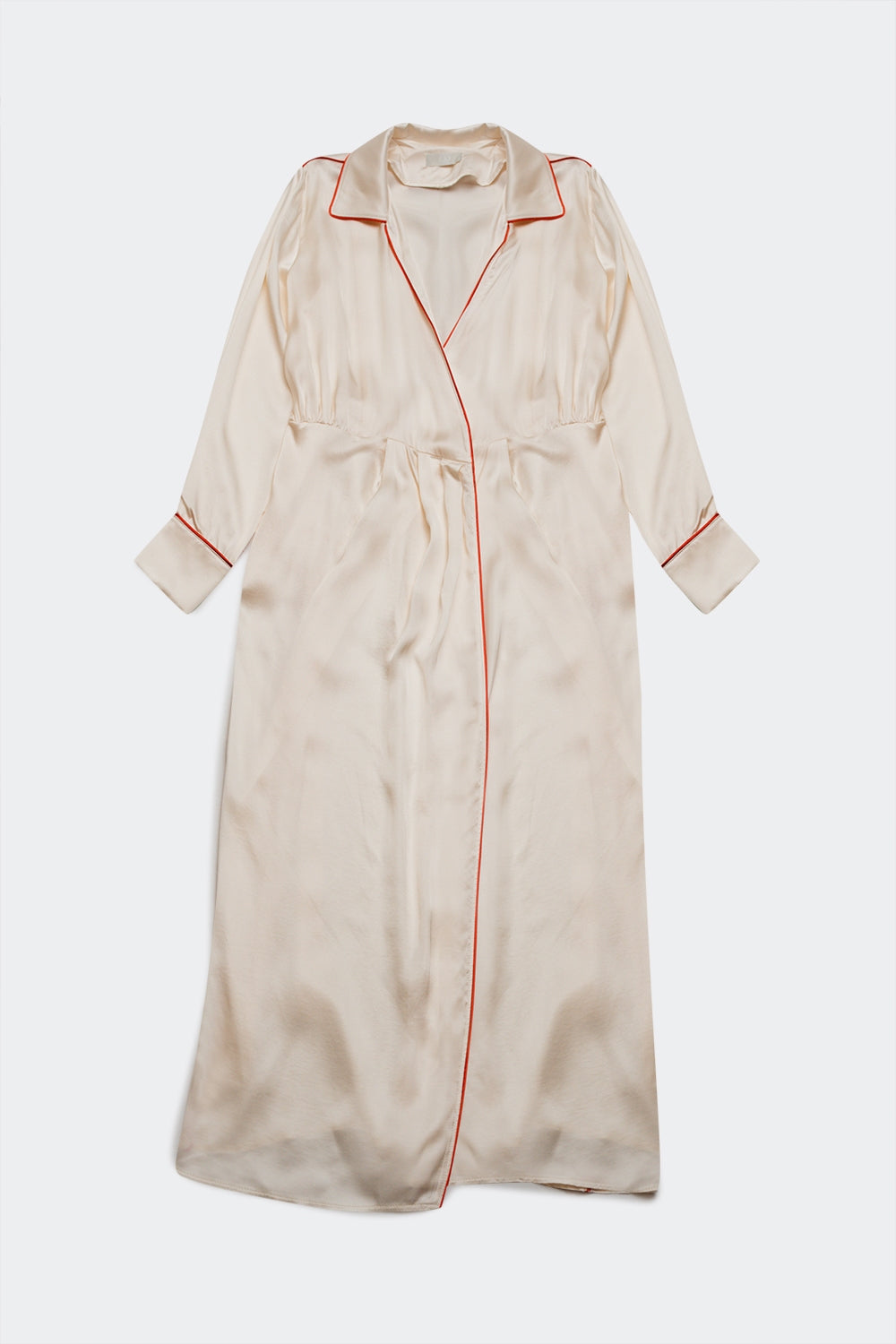 Q2 Robe portefeuille longue en satin creme