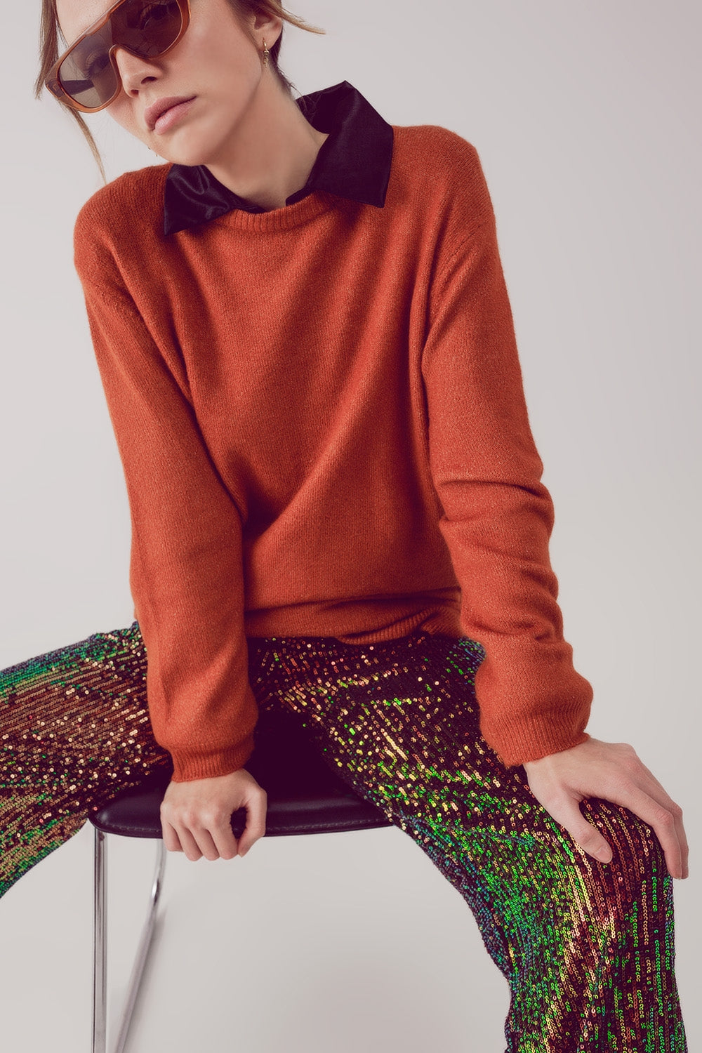 Q2 Robe pull à col rond oversized in orange