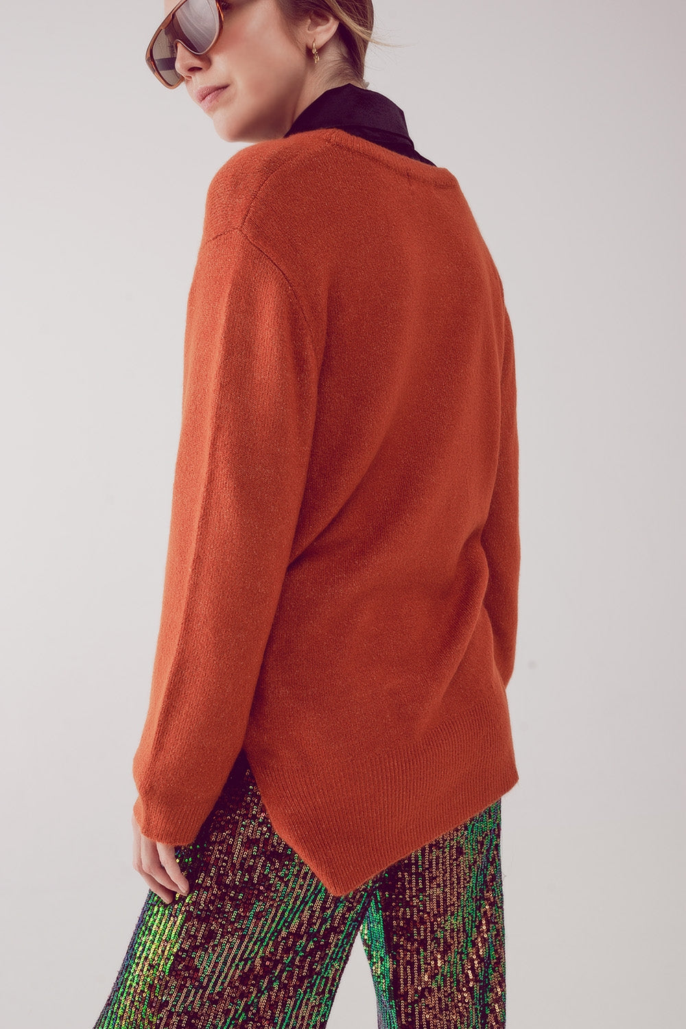 Robe pull à col rond oversized in orange