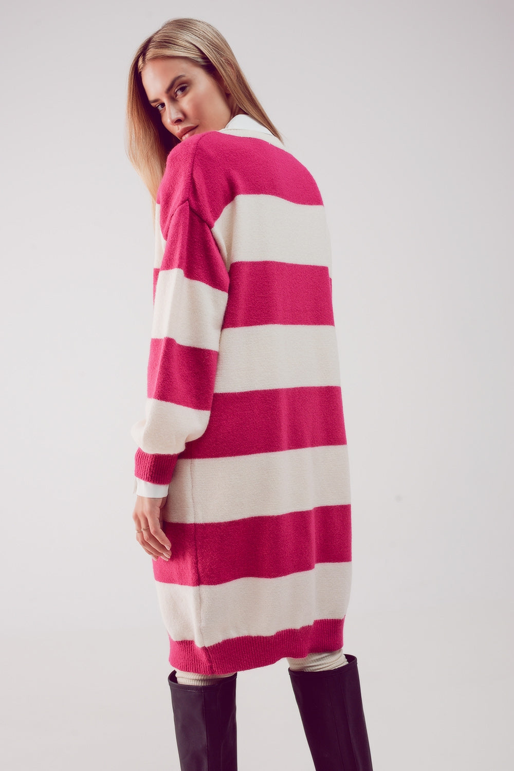 Robe pull à rayures fuchsia