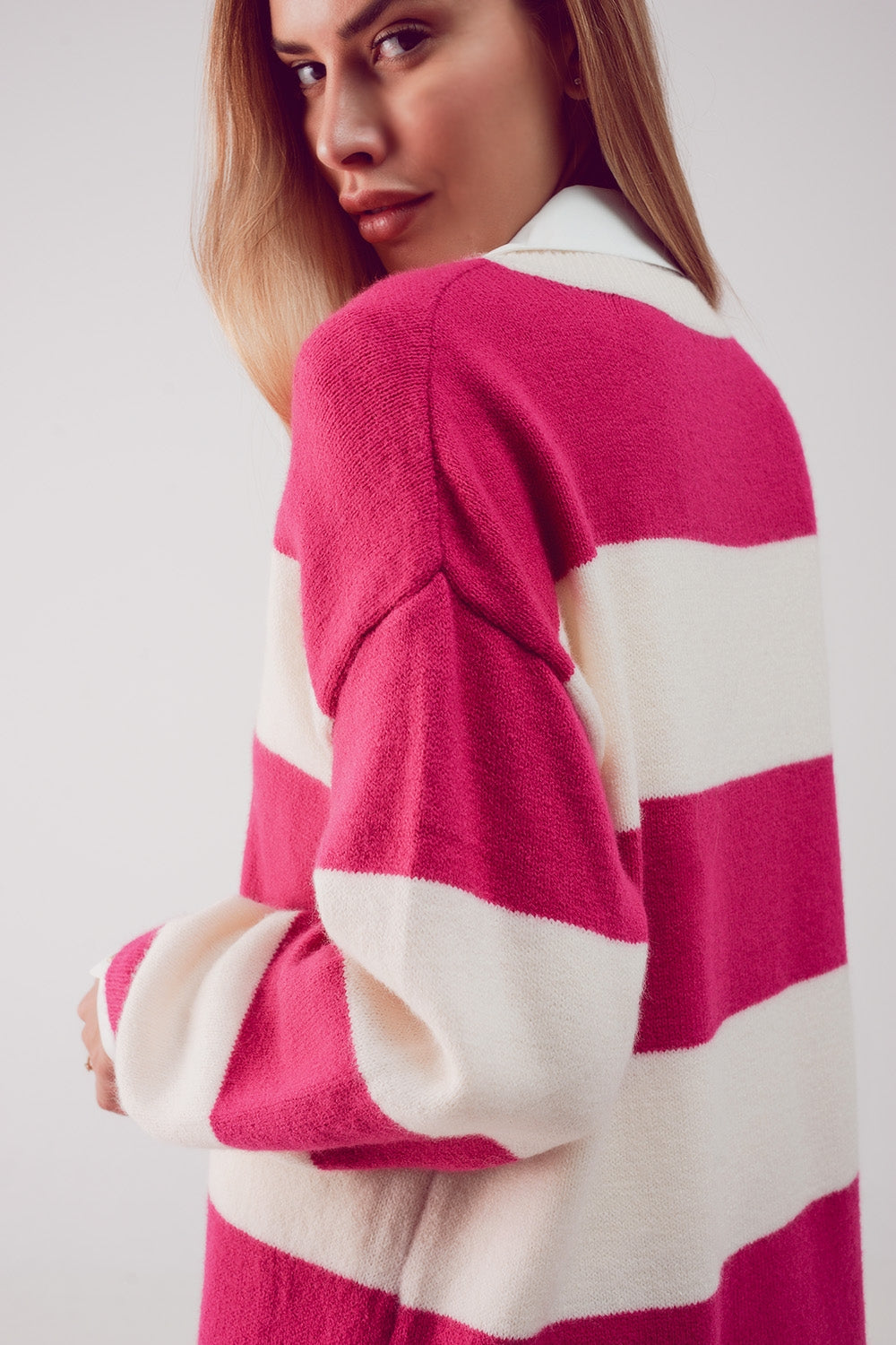 Robe pull à rayures fuchsia