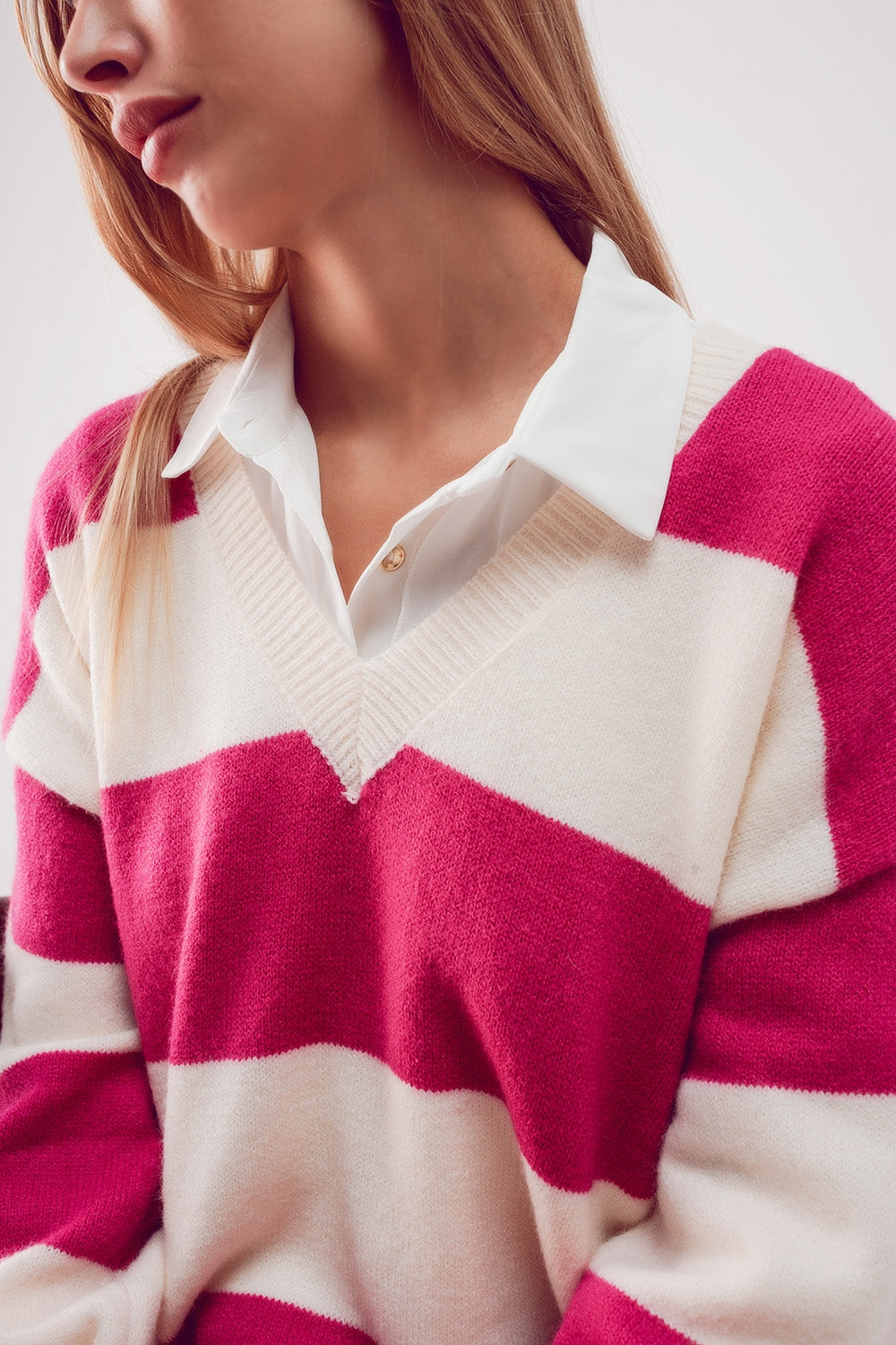 Robe pull à rayures fuchsia
