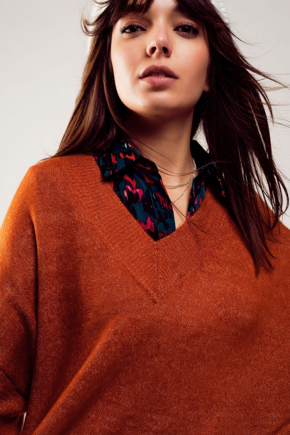 Robe pull oversize à col V orange