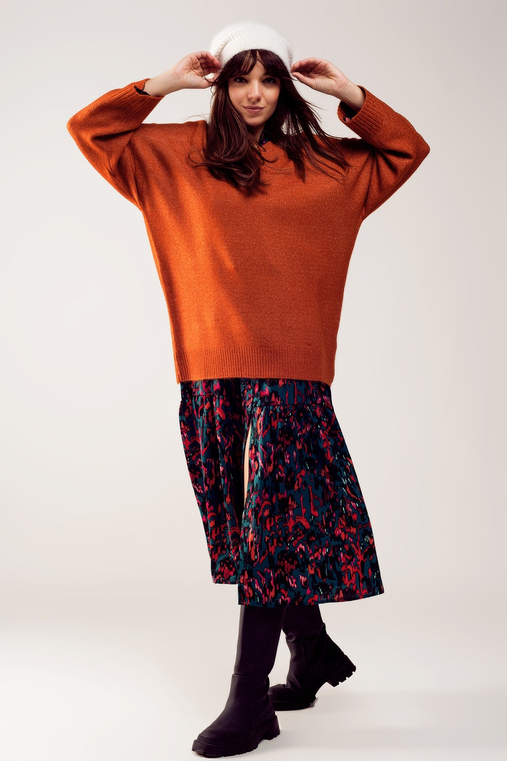 Robe pull oversize à col V orange