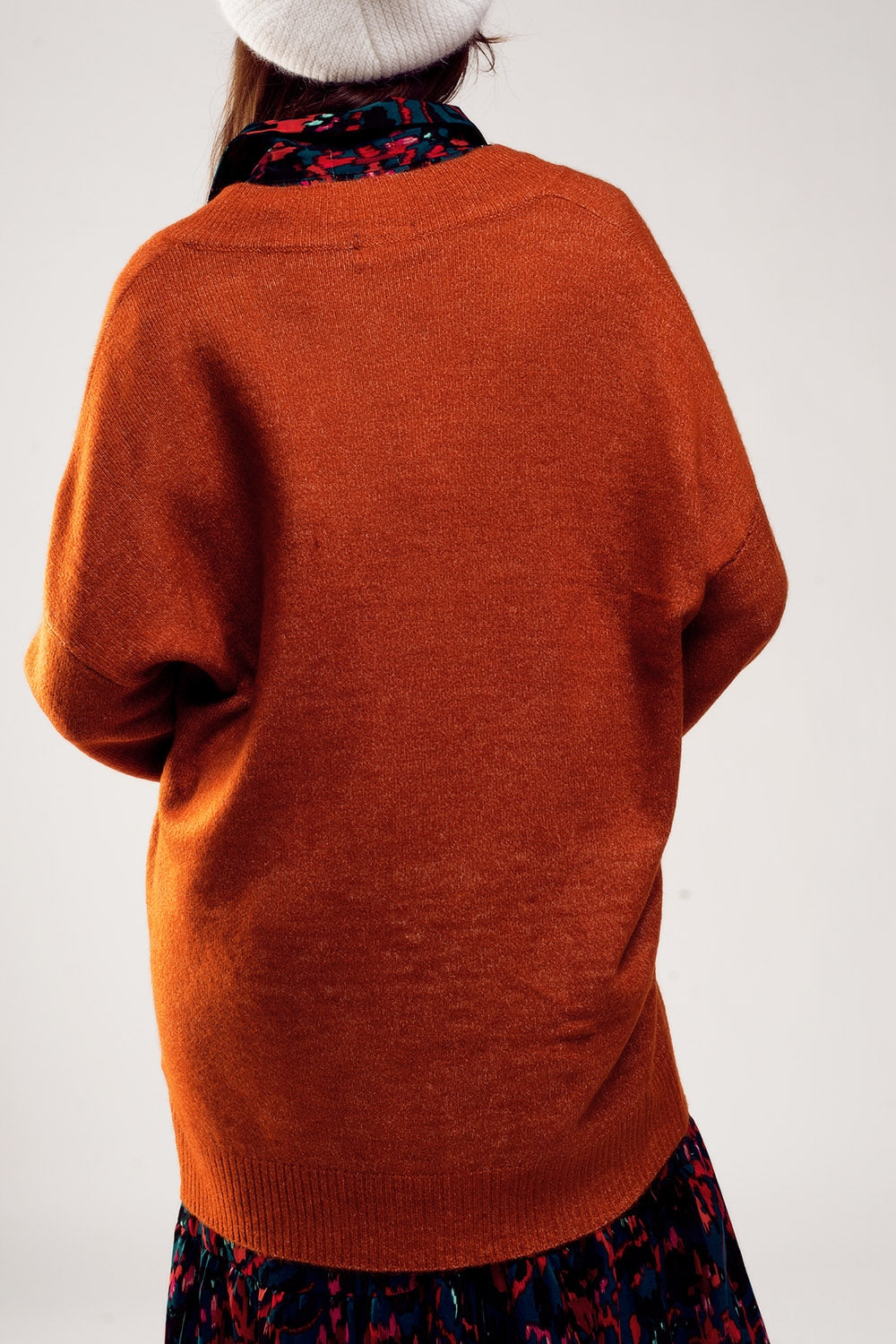 Robe pull oversize à col V orange