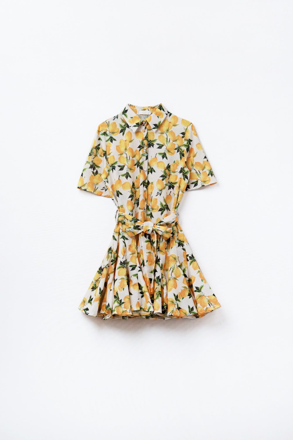 Q2 Robe romantique avec ceinture imprimé citron et manches courtes