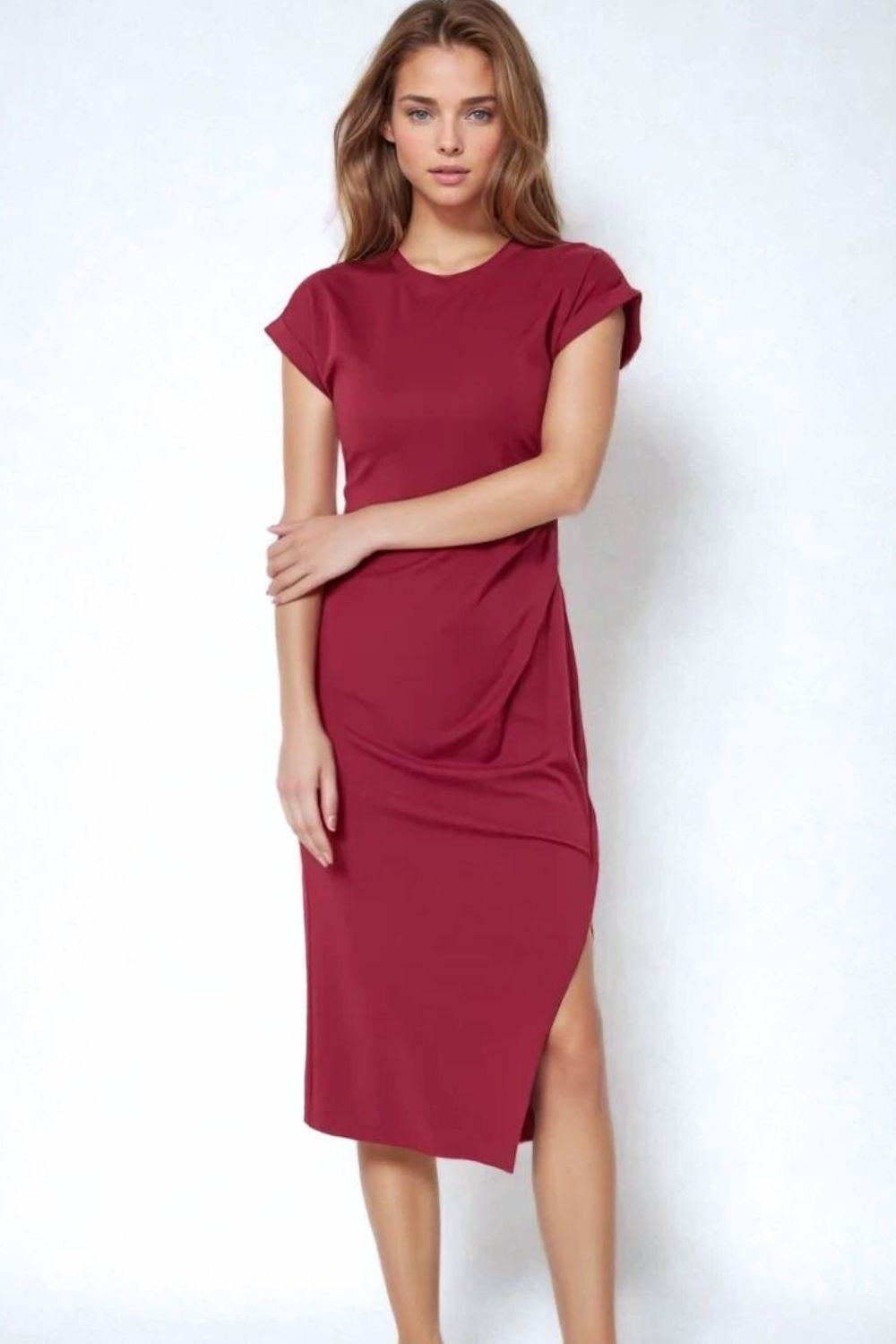 Q2 Robe sans manches en tencel stretch bordeaux