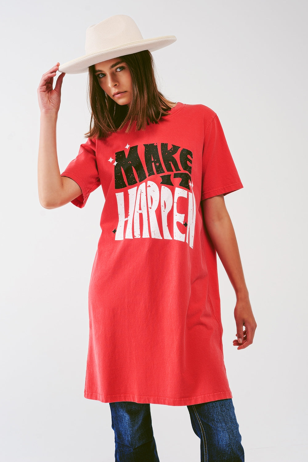 Robe T-shirt avec le texte Make It Happen en rouge