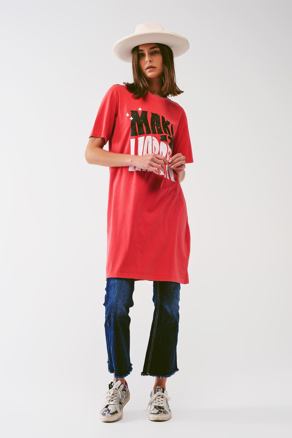 Robe T-shirt avec le texte Make It Happen en rouge