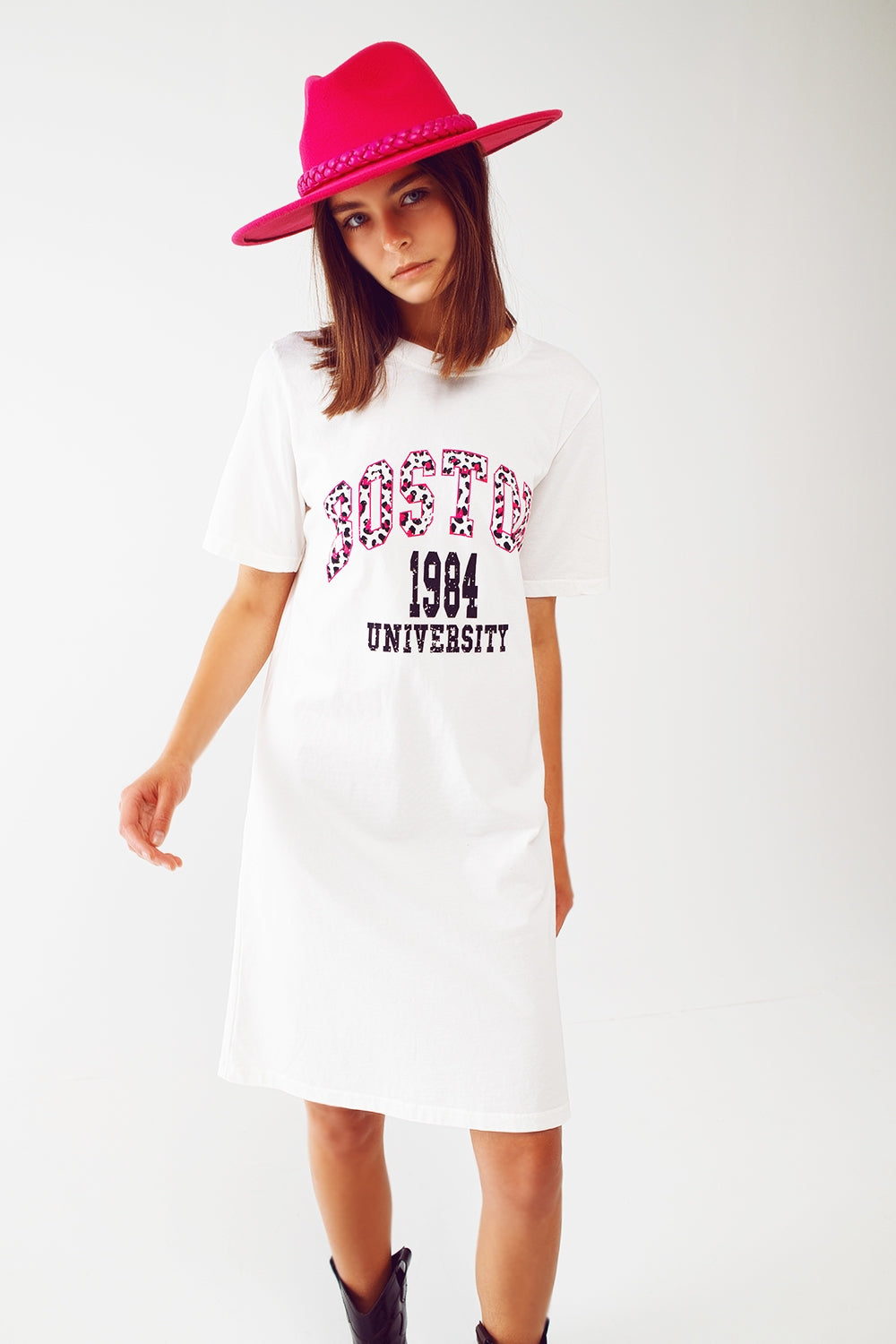 Robe t-shirt mi-longue blanc boston 1984 university