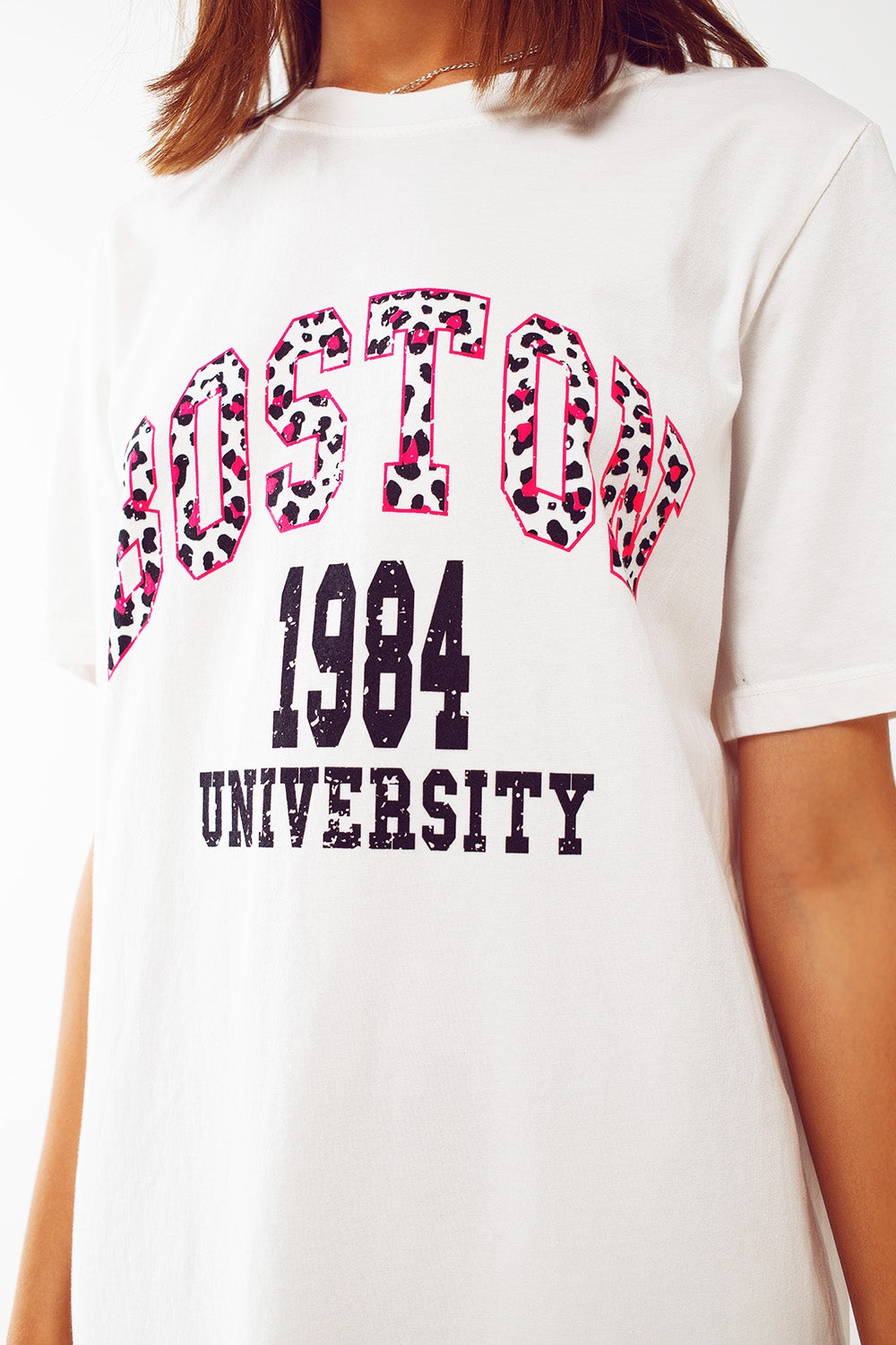 Robe t-shirt mi-longue blanc boston 1984 university