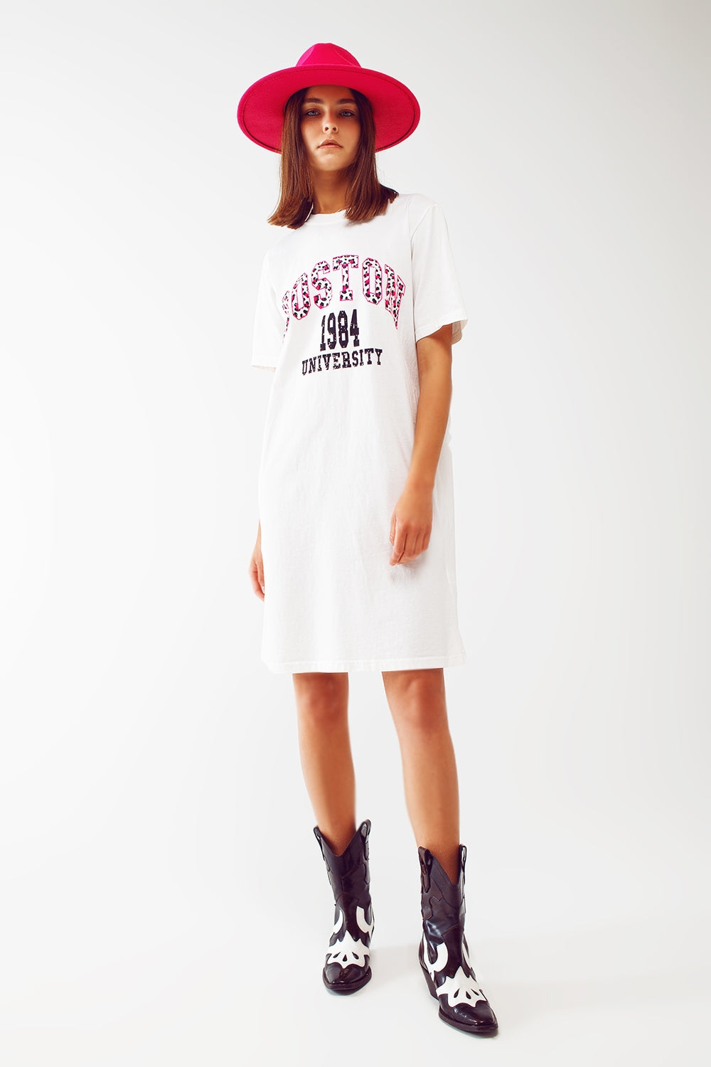 Robe t-shirt mi-longue blanc boston 1984 university