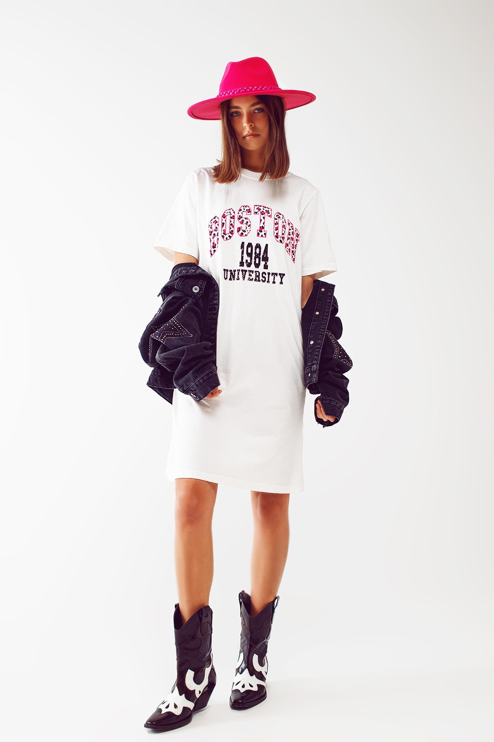 Robe t-shirt mi-longue blanc boston 1984 university