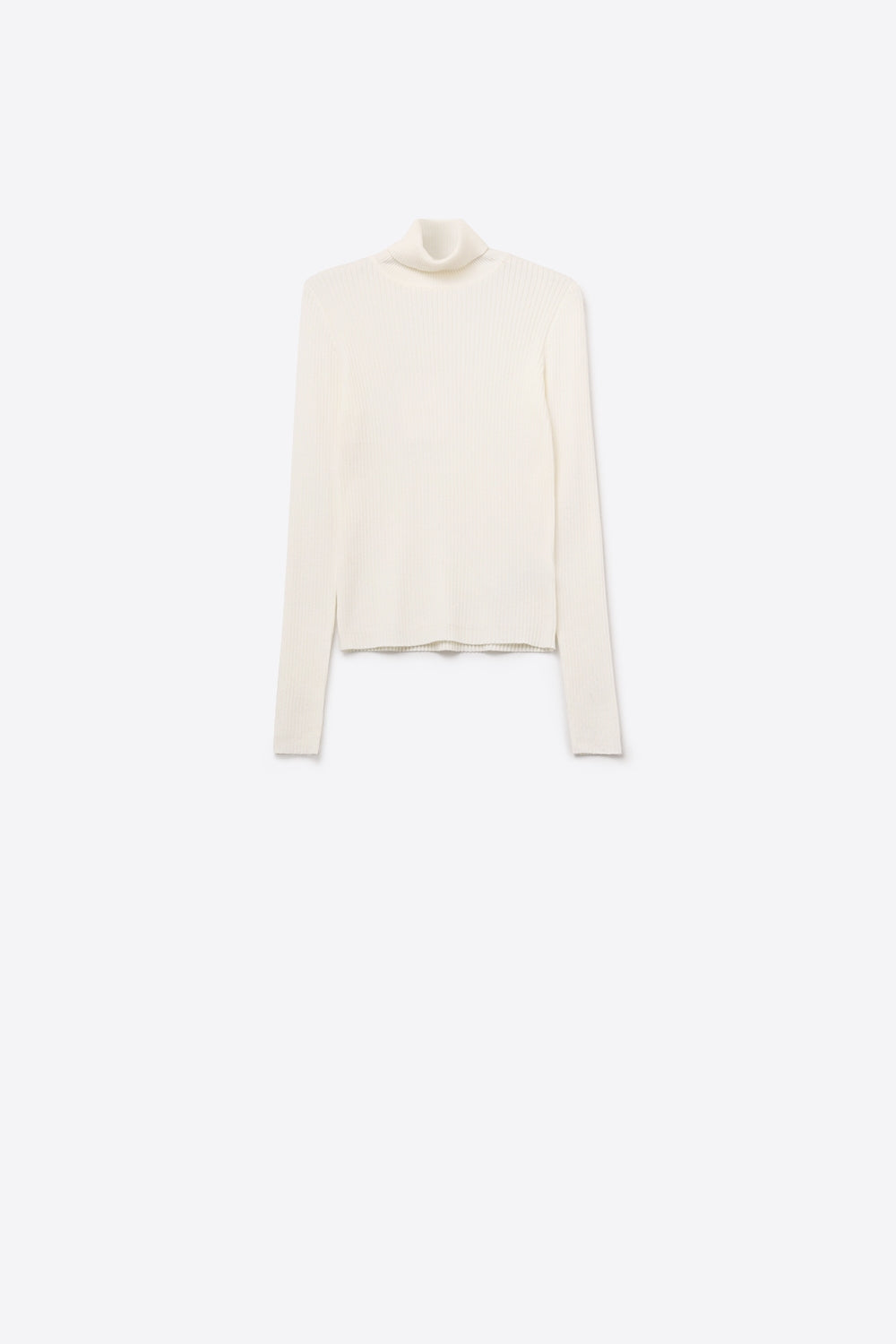 Rolled Turtle Neck Ribbed Sweater in White