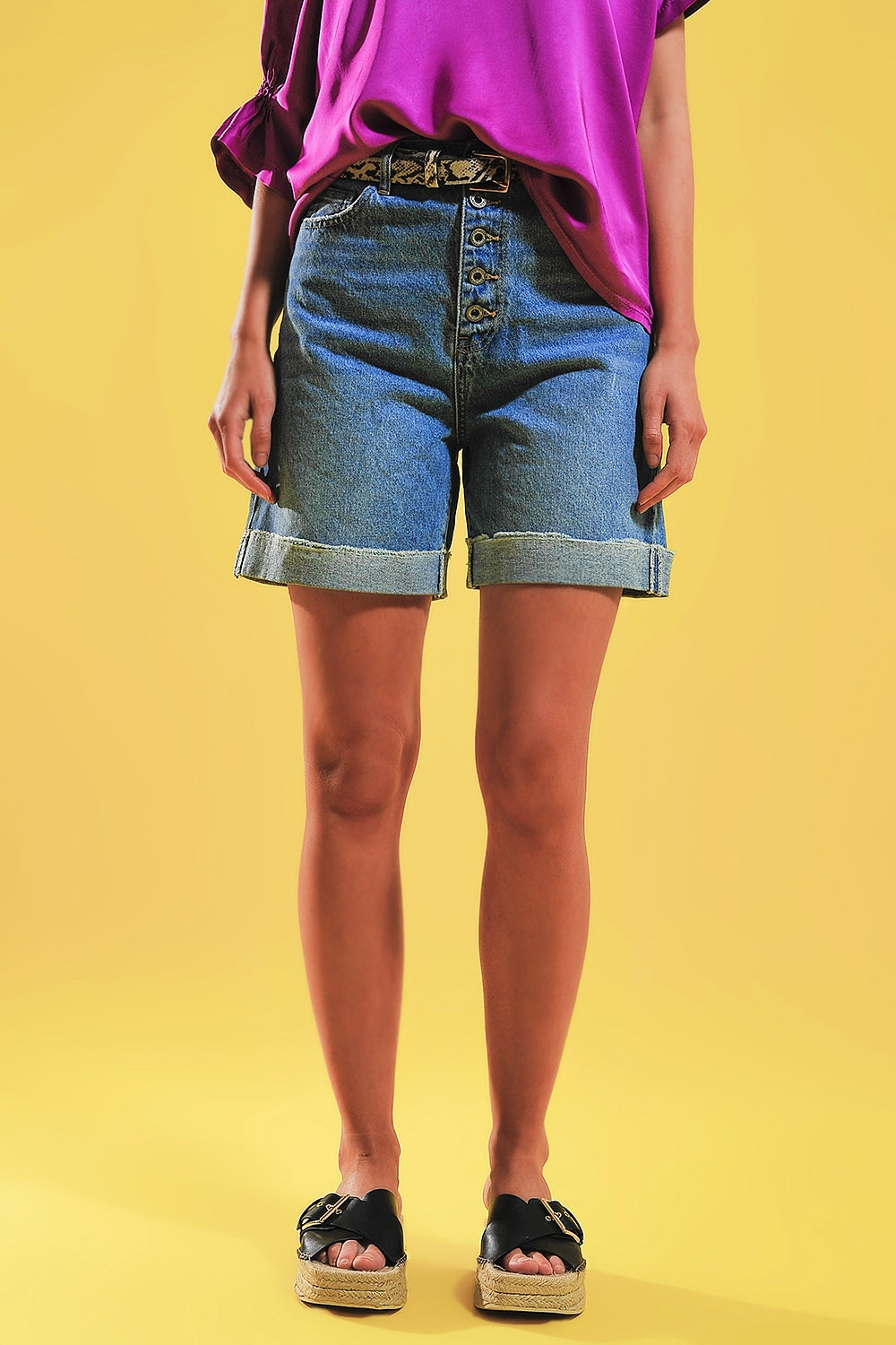 Short boutonné à l'avant Bleu