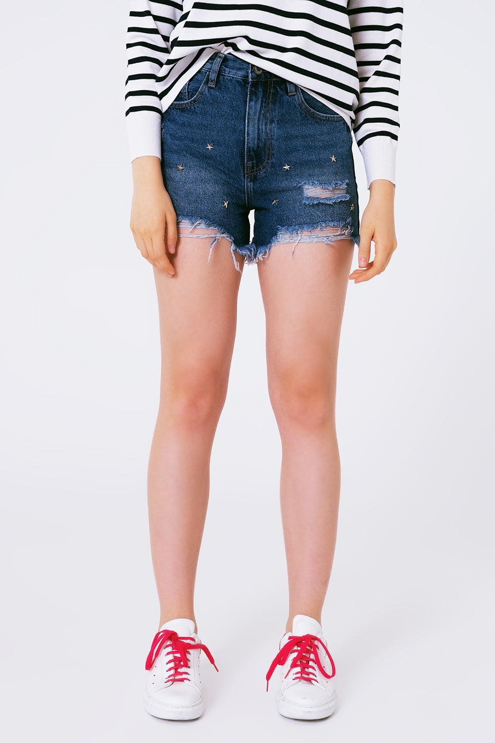 short en jean à ornement clous étoiles